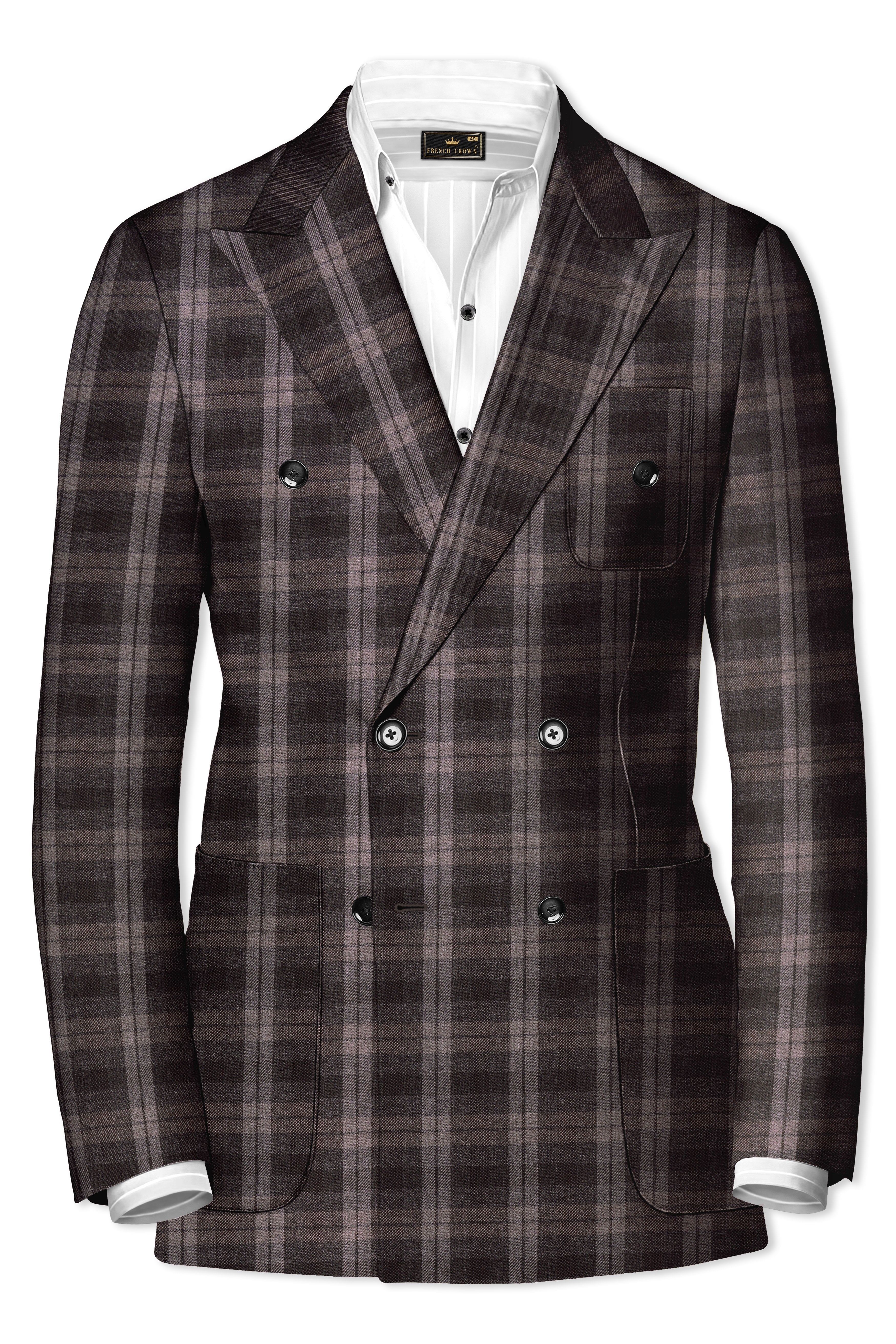 Zeus Black and Concord Gray Plaid Tweed Double Breasted Sports Blazer