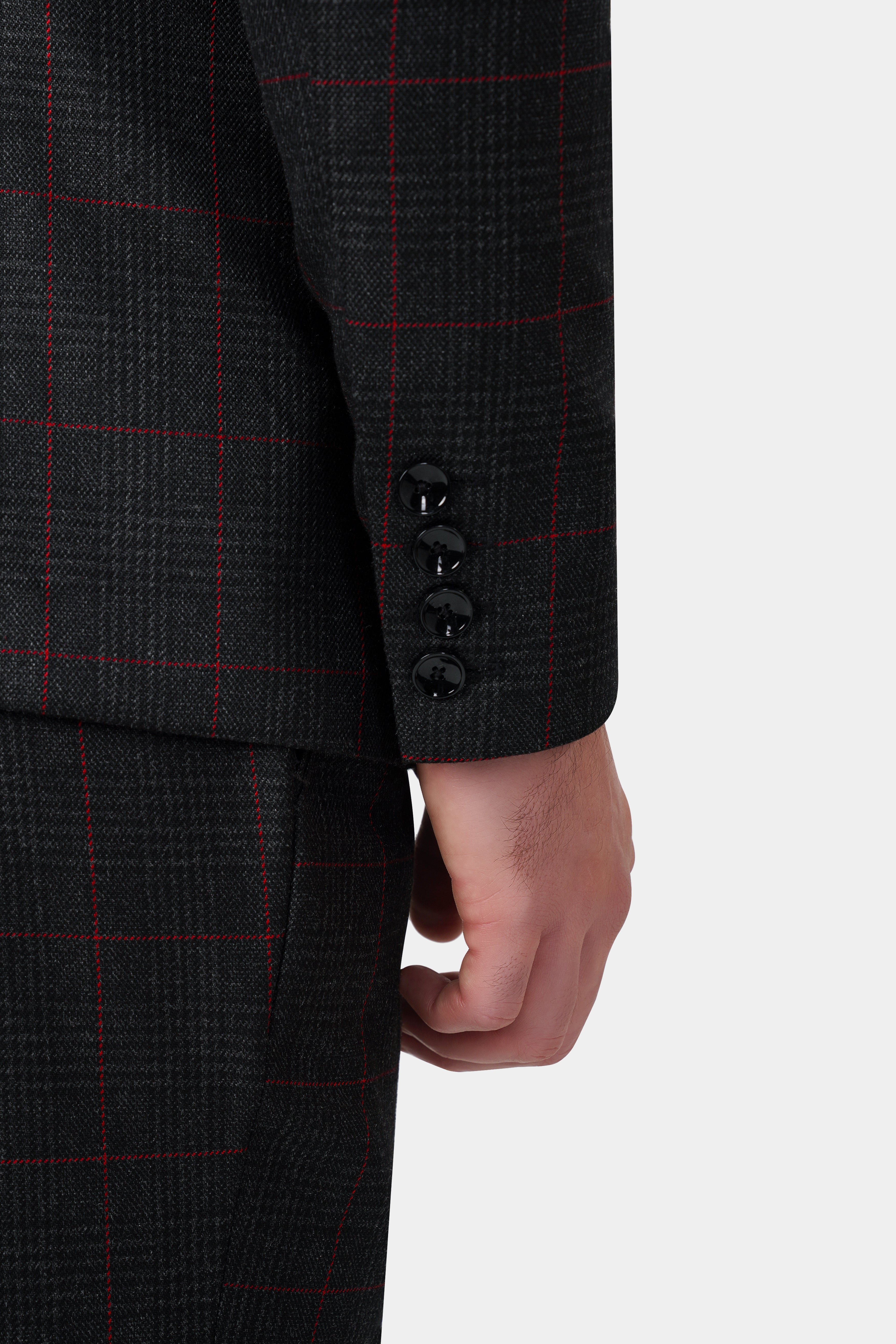 Bunker Black and Maple Red Windowpane Tweed Blazer BL3124-SB-36, BL3124-SB-38, BL3124-SB-40, BL3124-SB-42, BL3124-SB-44, BL3124-SB-46, BL3124-SB-48, BL3124-SB-50, BL3124-SB-52, BL3124-SB-54, BL3124-SB-56, BL3124-SB-58, BL3124-SB-60