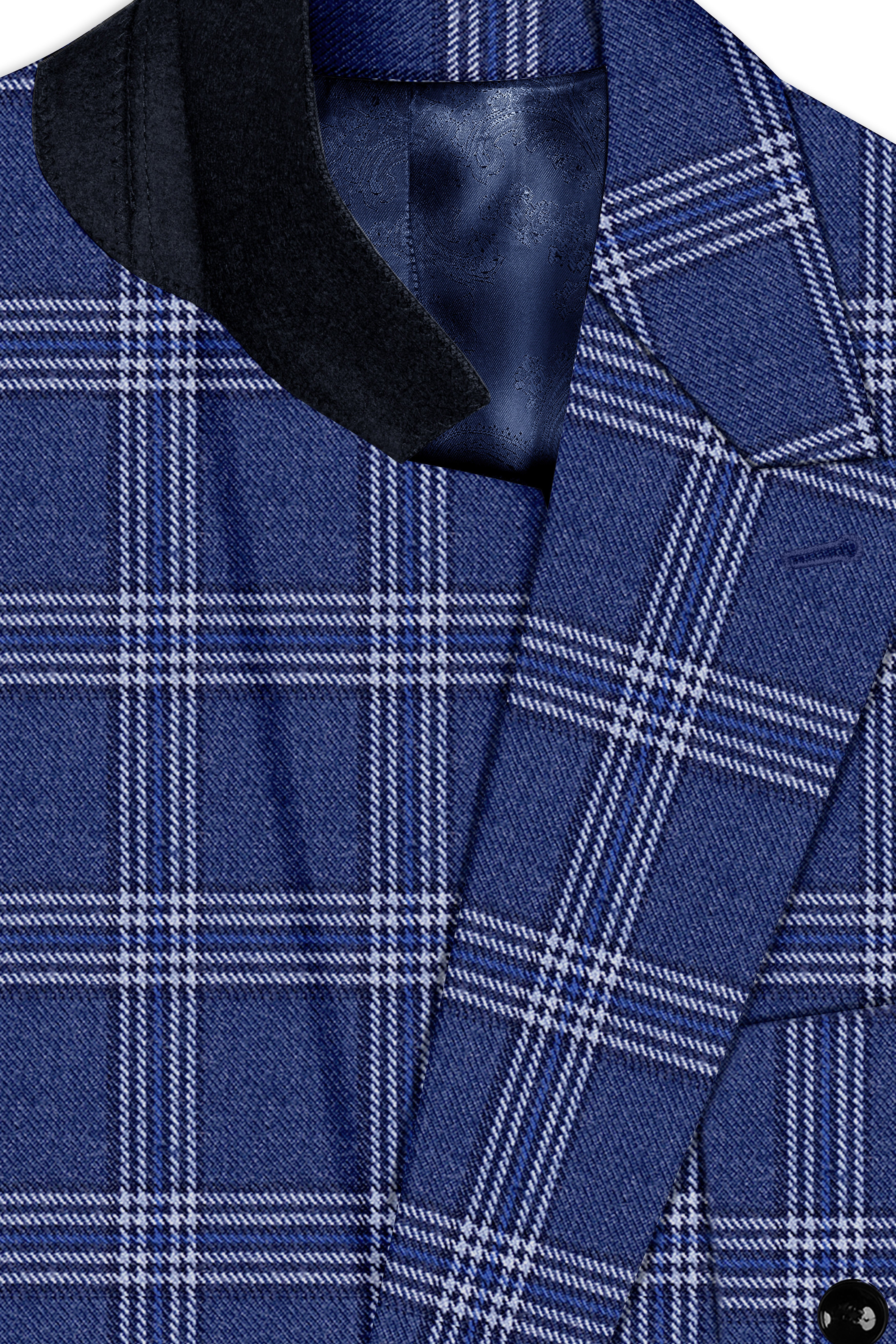 Cloud Blue and White Plaid Tweed Double Breasted Blazer