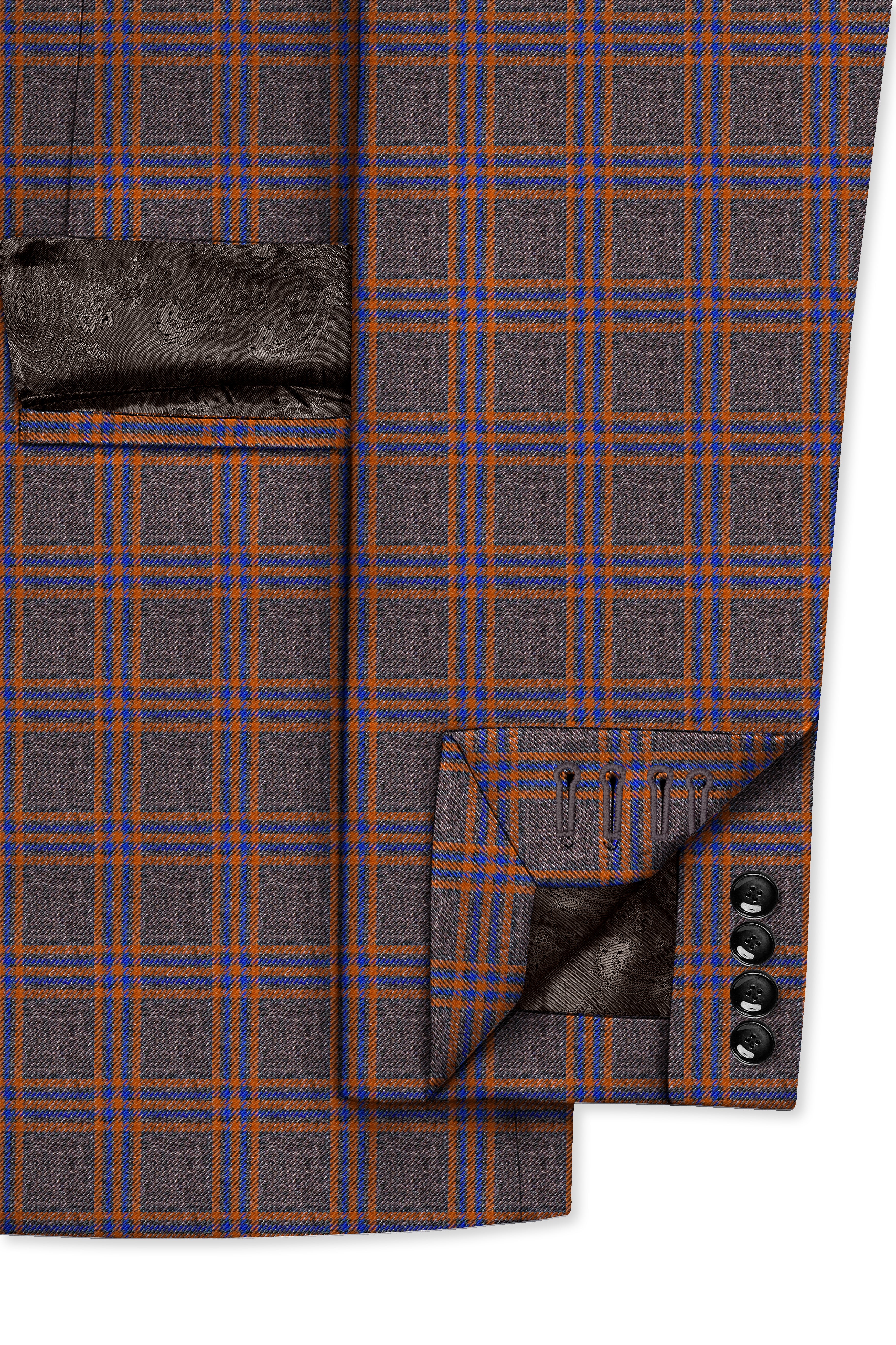 Emperor Gray and Russet Brown Plaid Tweed Double Breasted Blazer