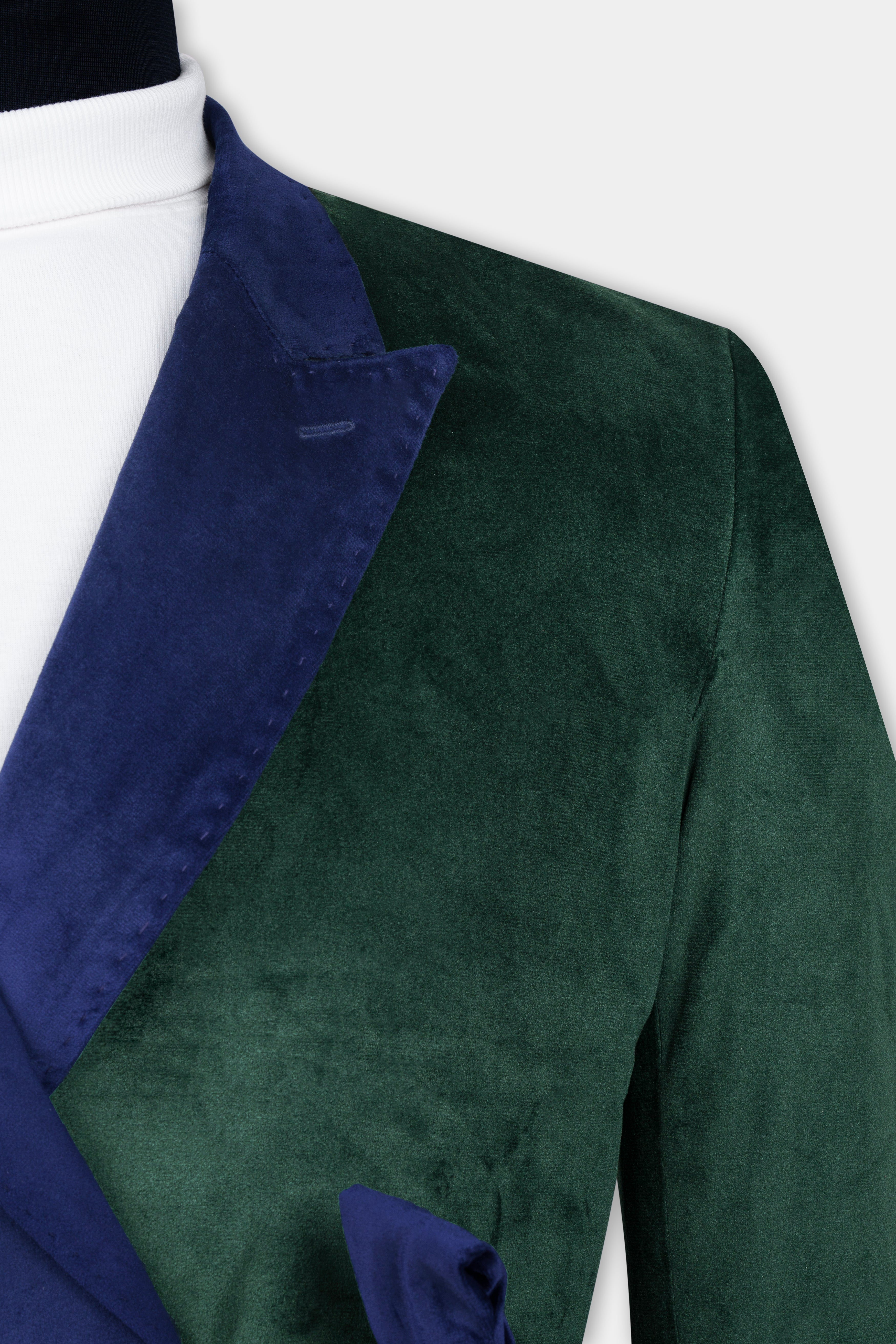 Downriver Blue and Green Velvet Designer Blazer with Belt Closure