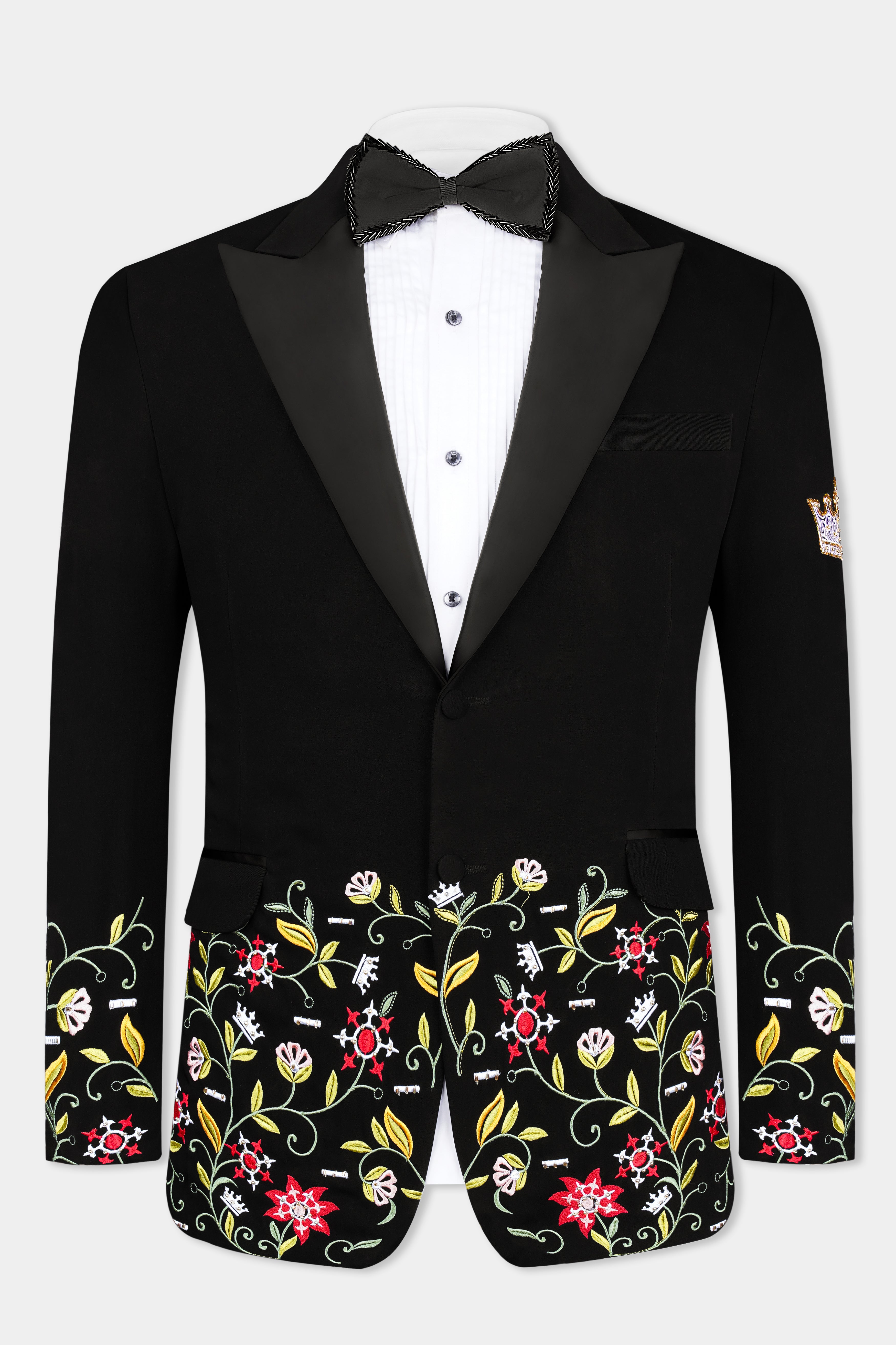 Korean Black (The Best Black We Have) Floral Embroidered Wool Rich Designer Tuxedo Blazer BL3274-SBP-BKPL-FB-E349-36, BL3274-SBP-BKPL-FB-E349-38, BL3274-SBP-BKPL-FB-E349-40, BL3274-SBP-BKPL-FB-E349-42, BL3274-SBP-BKPL-FB-E349-44, BL3274-SBP-BKPL-FB-E349-46, BL3274-SBP-BKPL-FB-E349-48, BL3274-SBP-BKPL-FB-E349-50, BL3274-SBP-BKPL-FB-E349-52, BL3274-SBP-BKPL-FB-E349-54, BL3274-SBP-BKPL-FB-E349-56, BL3274-SBP-BKPL-FB-E349-58, BL3274-SBP-BKPL-FB-E349-60