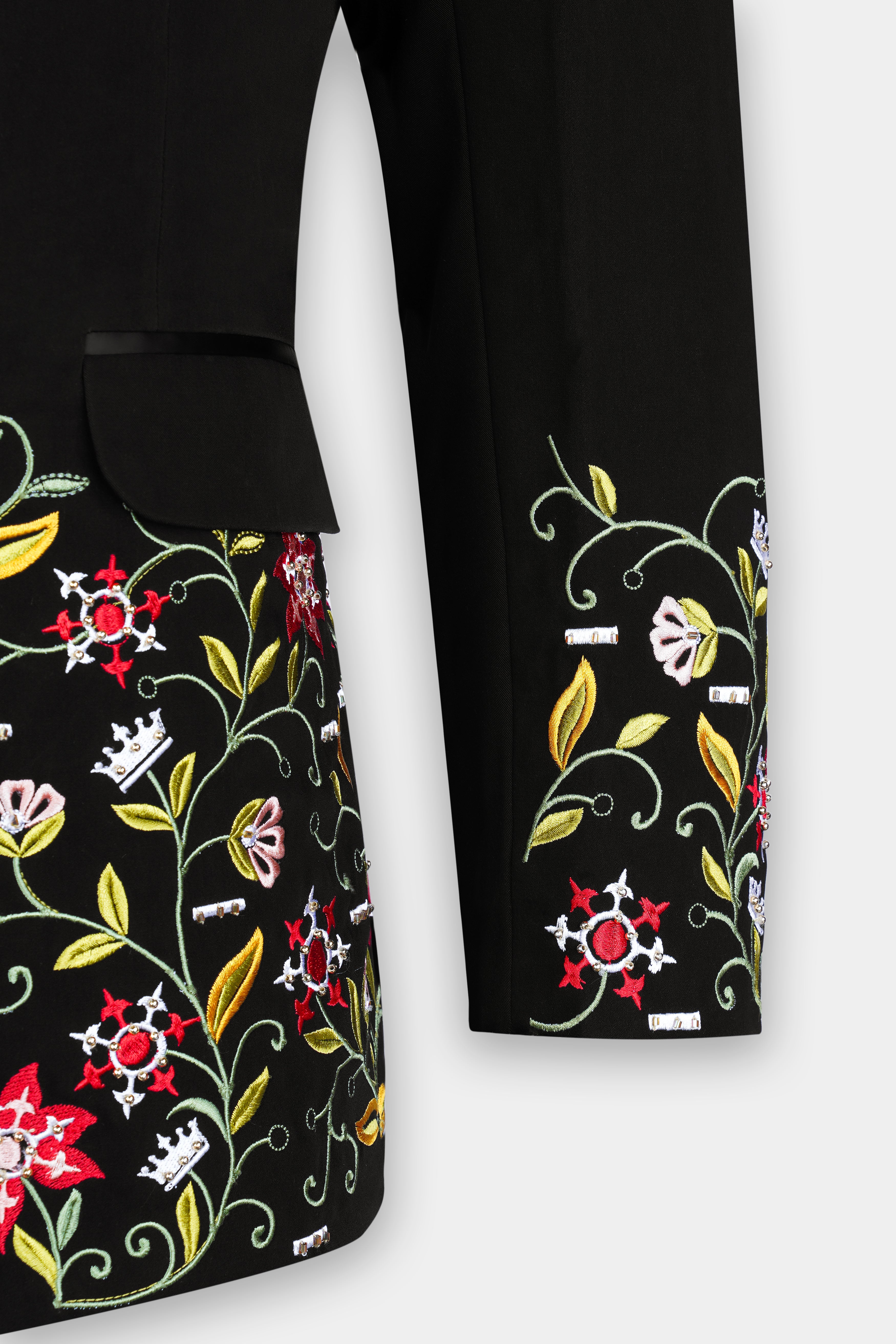 Korean Black (The Best Black We Have) Floral Embroidered Wool Rich Designer Tuxedo Blazer BL3274-SBP-BKPL-FB-E349-36, BL3274-SBP-BKPL-FB-E349-38, BL3274-SBP-BKPL-FB-E349-40, BL3274-SBP-BKPL-FB-E349-42, BL3274-SBP-BKPL-FB-E349-44, BL3274-SBP-BKPL-FB-E349-46, BL3274-SBP-BKPL-FB-E349-48, BL3274-SBP-BKPL-FB-E349-50, BL3274-SBP-BKPL-FB-E349-52, BL3274-SBP-BKPL-FB-E349-54, BL3274-SBP-BKPL-FB-E349-56, BL3274-SBP-BKPL-FB-E349-58, BL3274-SBP-BKPL-FB-E349-60