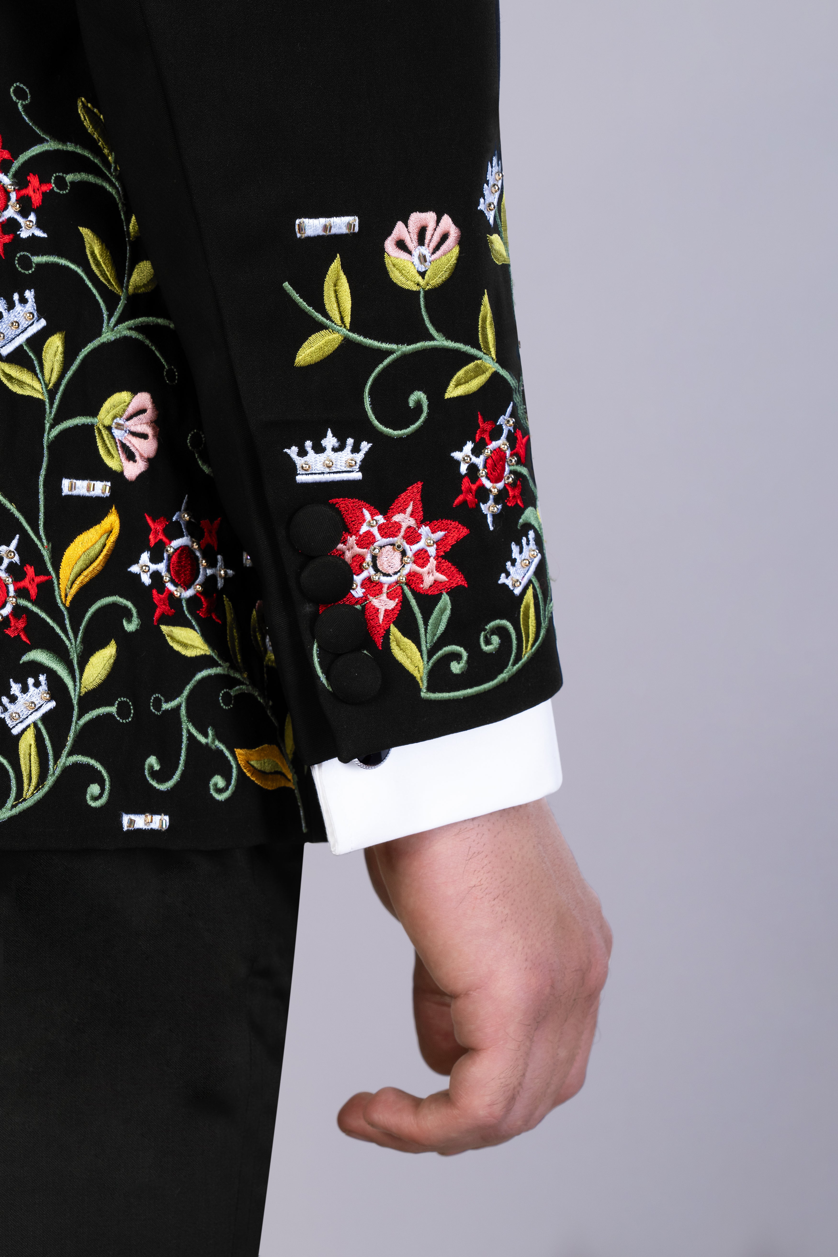 Korean Black (The Best Black We Have) Floral Embroidered Wool Rich Designer Tuxedo Blazer BL3274-SBP-BKPL-FB-E349-36, BL3274-SBP-BKPL-FB-E349-38, BL3274-SBP-BKPL-FB-E349-40, BL3274-SBP-BKPL-FB-E349-42, BL3274-SBP-BKPL-FB-E349-44, BL3274-SBP-BKPL-FB-E349-46, BL3274-SBP-BKPL-FB-E349-48, BL3274-SBP-BKPL-FB-E349-50, BL3274-SBP-BKPL-FB-E349-52, BL3274-SBP-BKPL-FB-E349-54, BL3274-SBP-BKPL-FB-E349-56, BL3274-SBP-BKPL-FB-E349-58, BL3274-SBP-BKPL-FB-E349-60