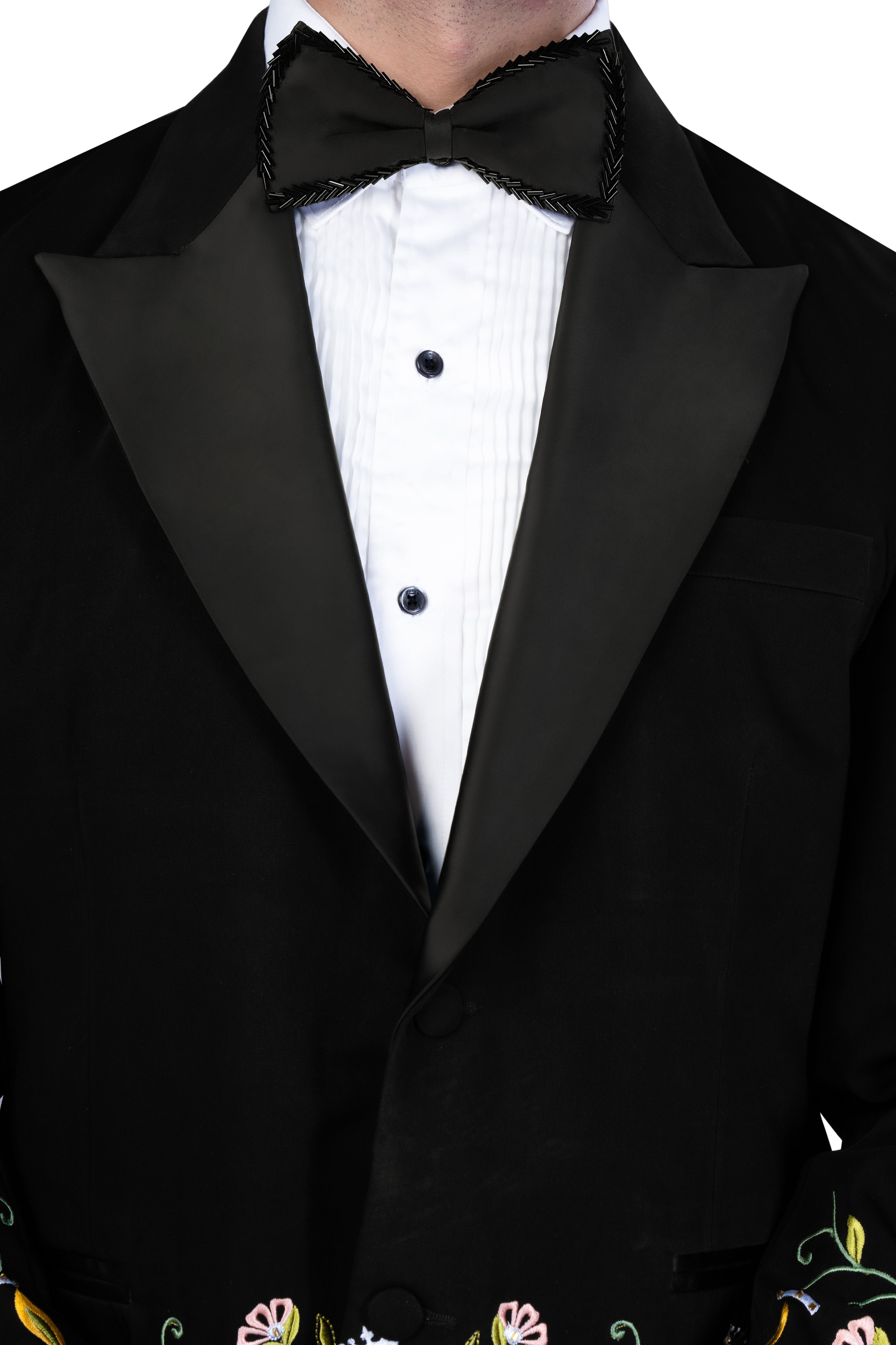 Korean Black (The Best Black We Have) Floral Embroidered Wool Rich Designer Tuxedo Blazer BL3274-SBP-BKPL-FB-E349-36, BL3274-SBP-BKPL-FB-E349-38, BL3274-SBP-BKPL-FB-E349-40, BL3274-SBP-BKPL-FB-E349-42, BL3274-SBP-BKPL-FB-E349-44, BL3274-SBP-BKPL-FB-E349-46, BL3274-SBP-BKPL-FB-E349-48, BL3274-SBP-BKPL-FB-E349-50, BL3274-SBP-BKPL-FB-E349-52, BL3274-SBP-BKPL-FB-E349-54, BL3274-SBP-BKPL-FB-E349-56, BL3274-SBP-BKPL-FB-E349-58, BL3274-SBP-BKPL-FB-E349-60