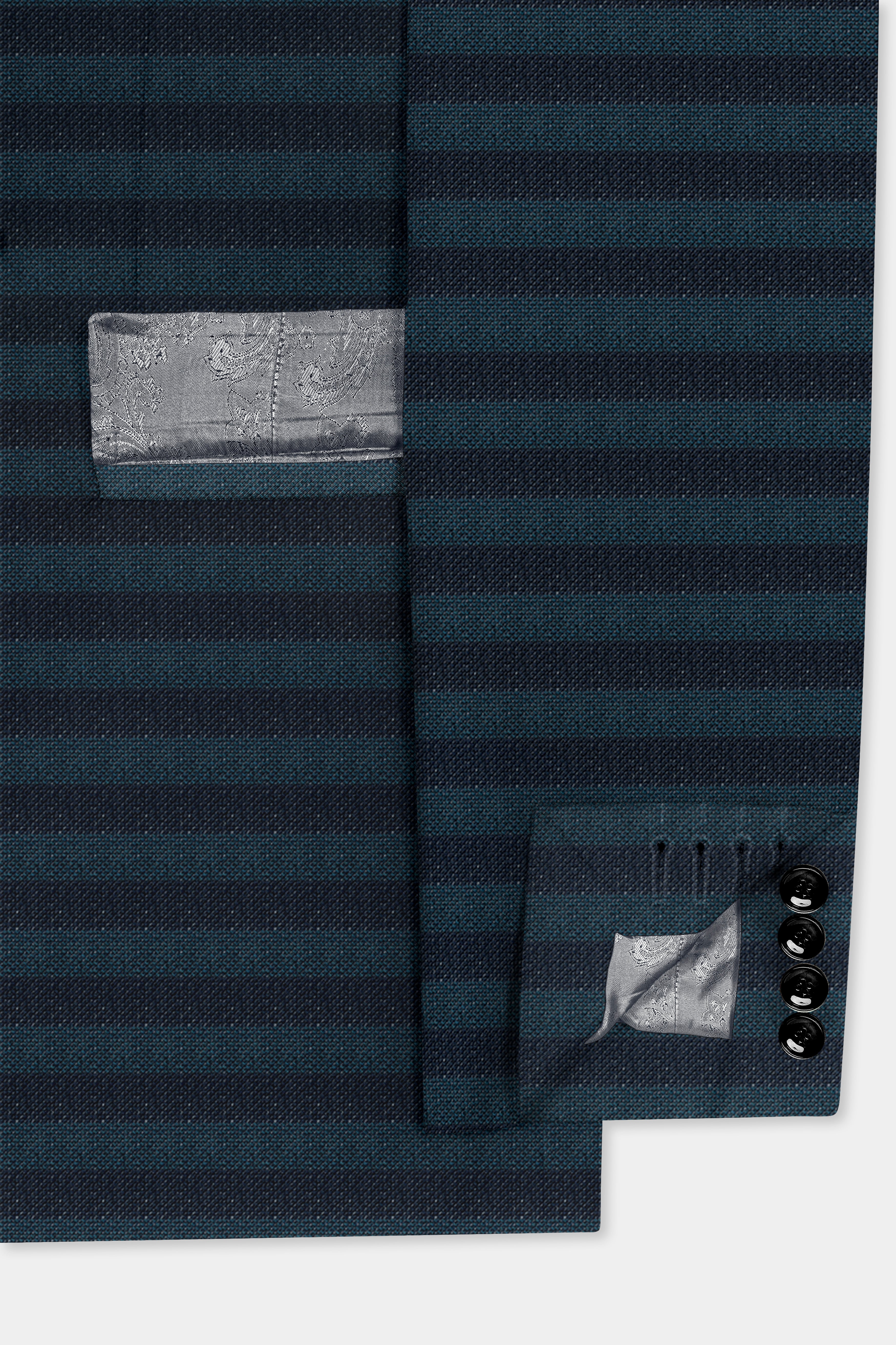 Bluish Blue And Jade Black Striped Wool Rich Double Breasted Blazer