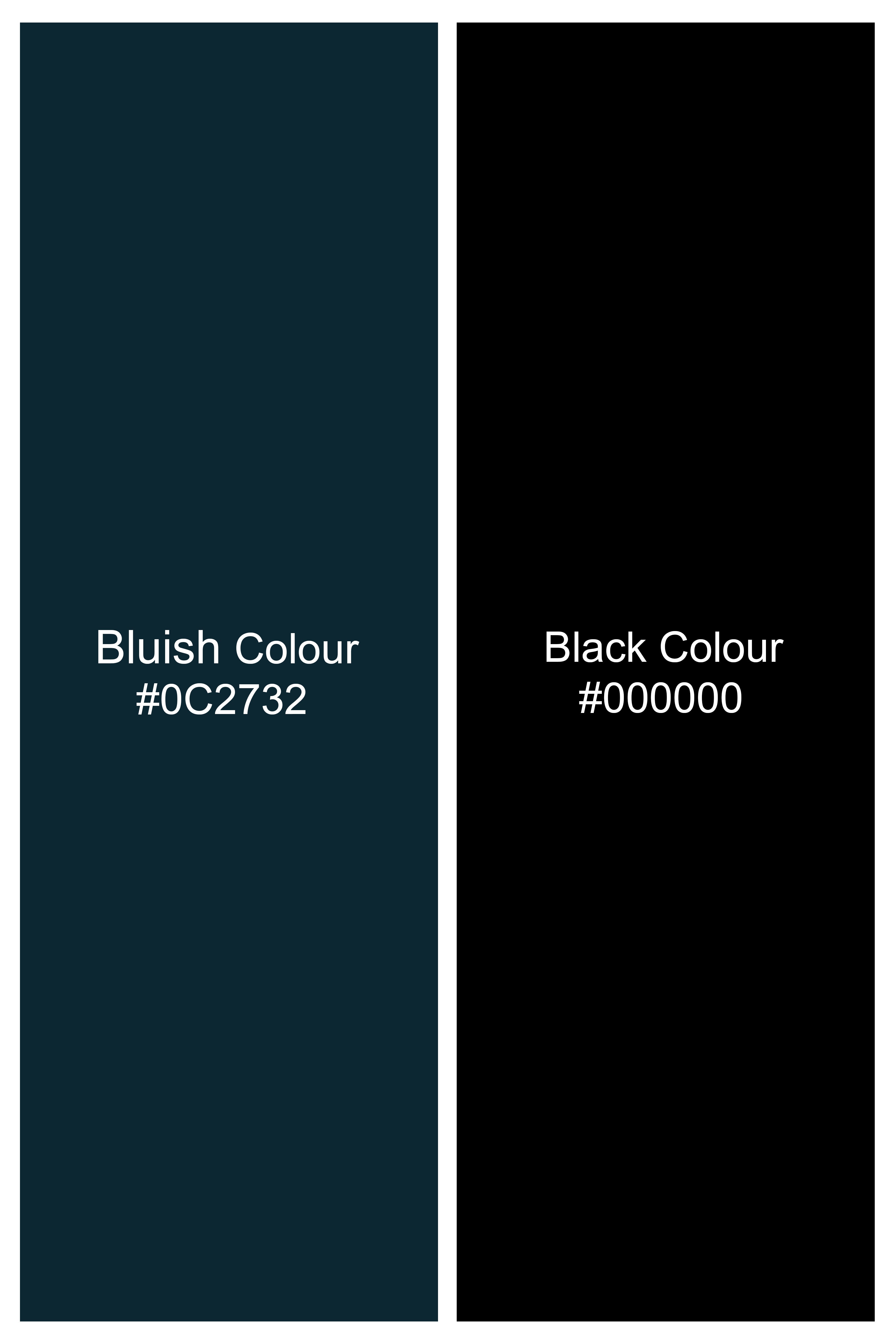 Bluish Blue And Jade Black Striped Wool Rich Double Breasted Blazer