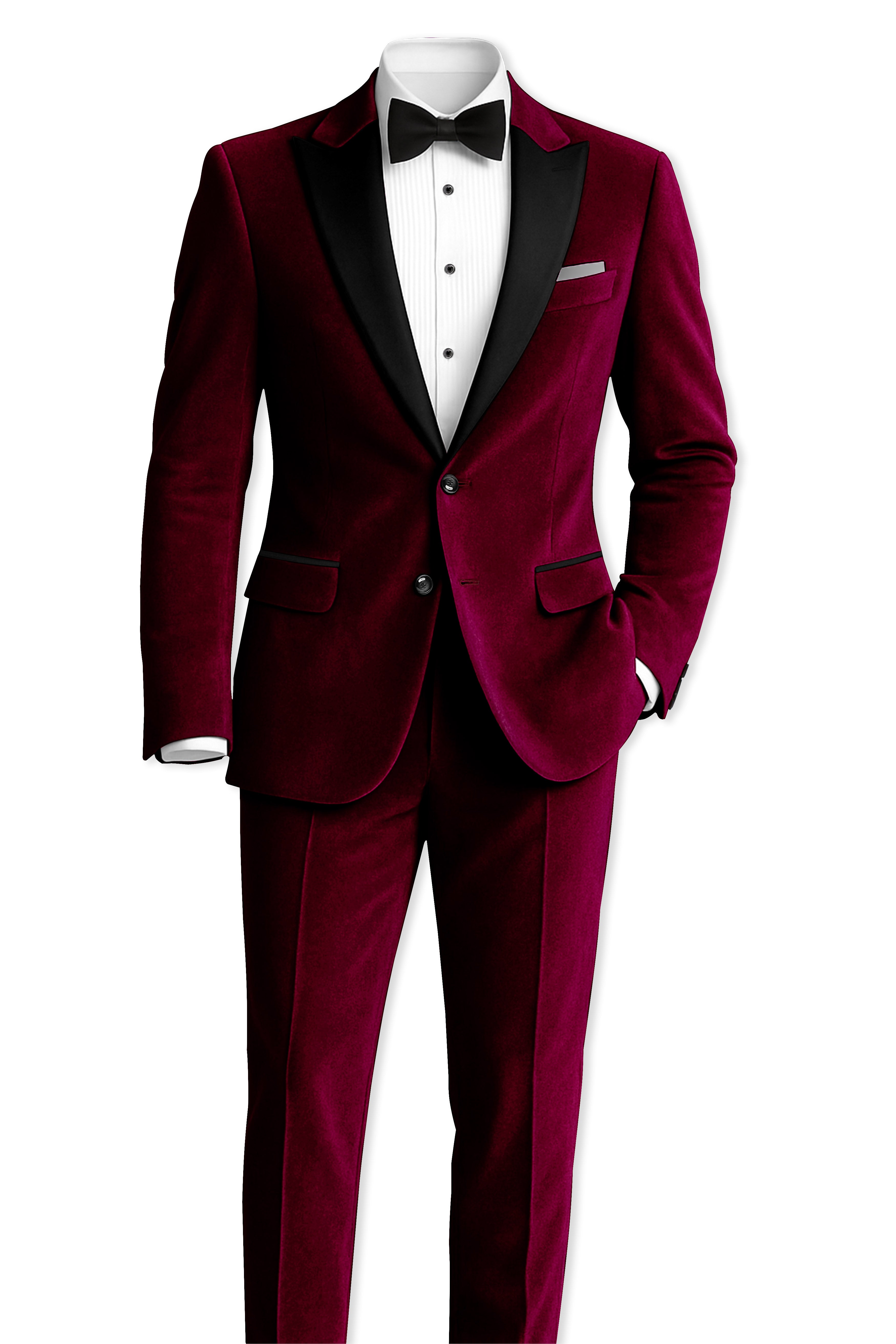 Bulgarian Maroon Crushed Velvet Peak Lapel Tuxedo Blazer