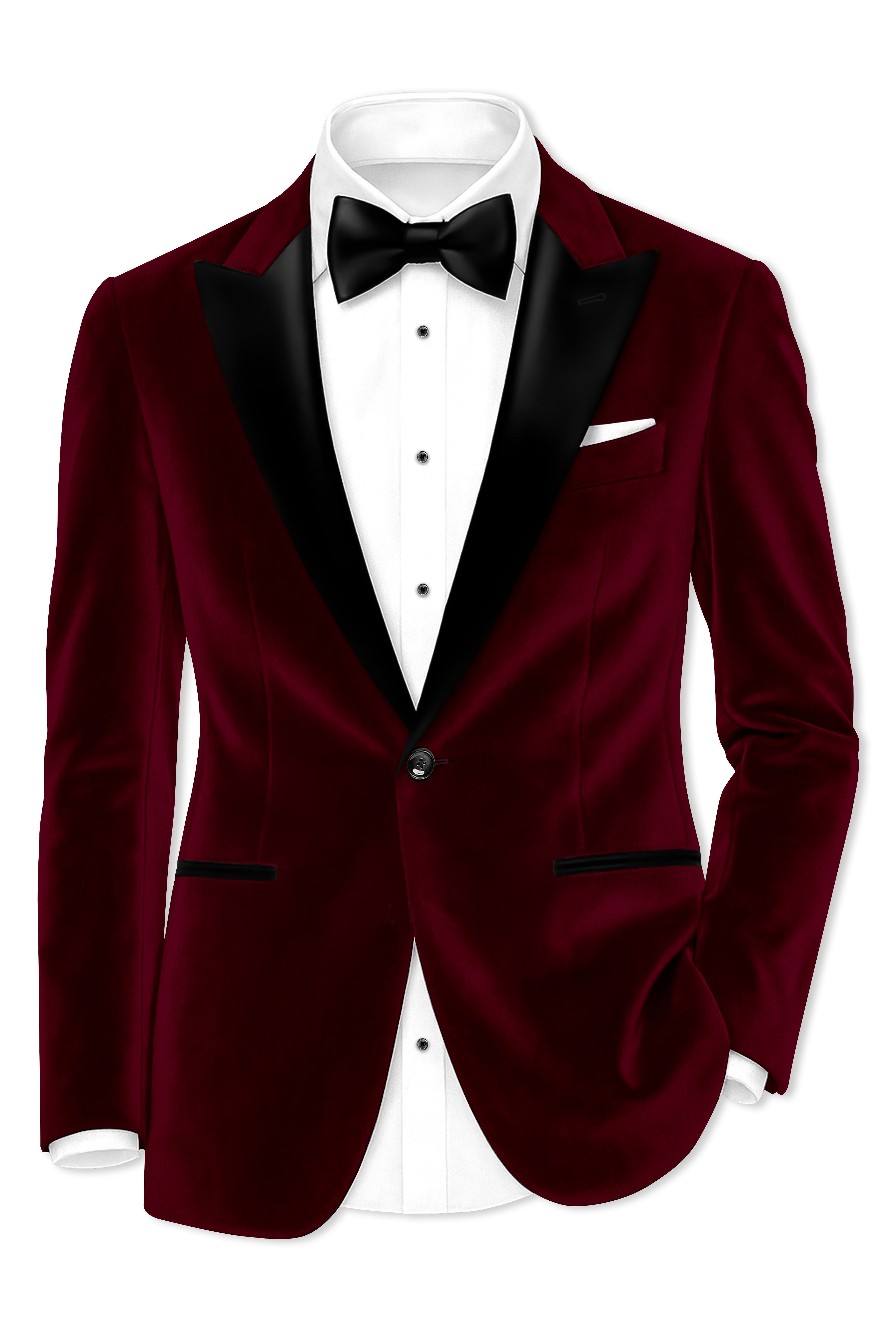 Bulgarian Maroon Velvet Peak Lapel Tuxedo Blazer