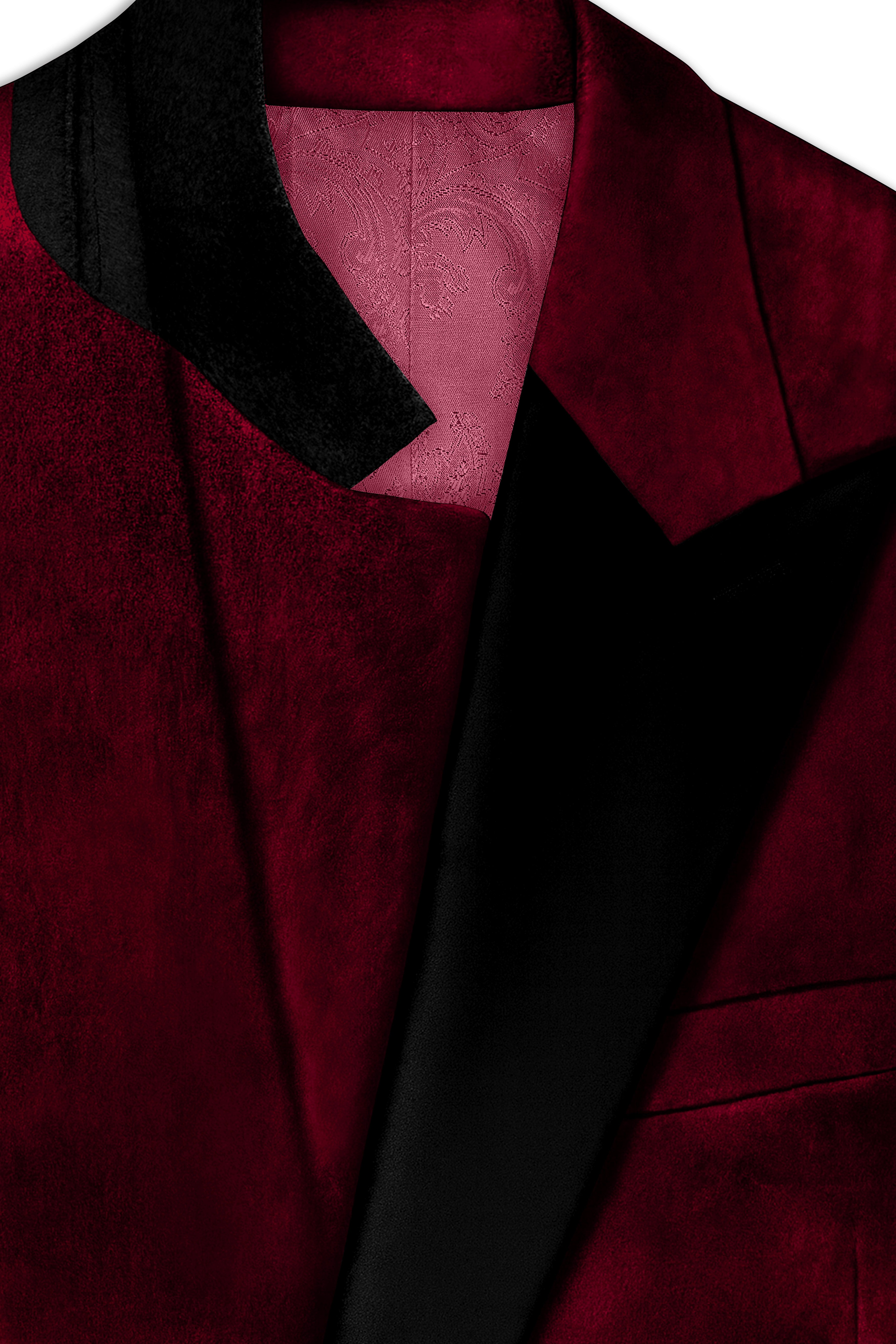 Bulgarian Maroon Crushed Velvet Peak Lapel Tuxedo Blazer