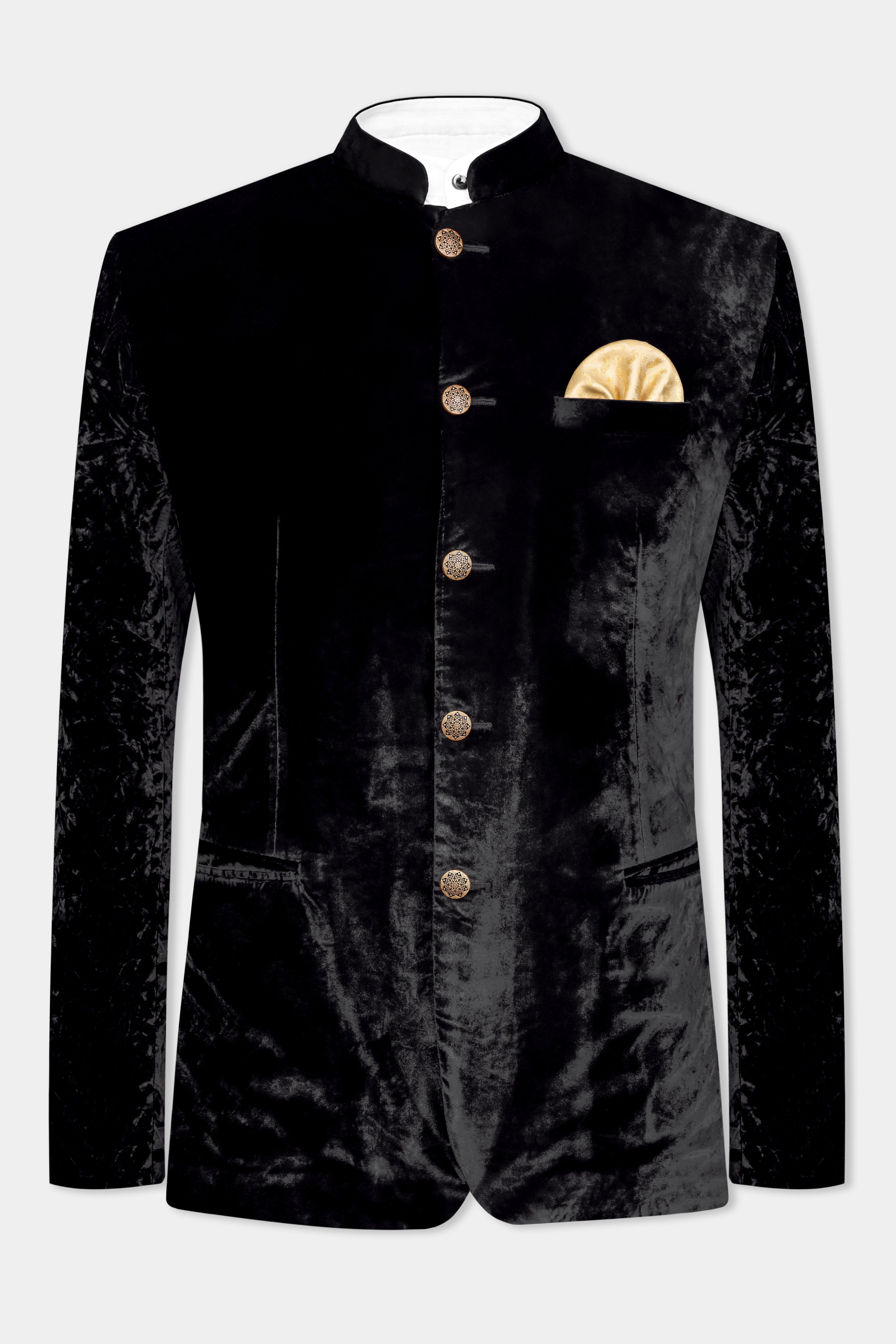 Jade Black Crushed Velvet Bandhgala Blazer