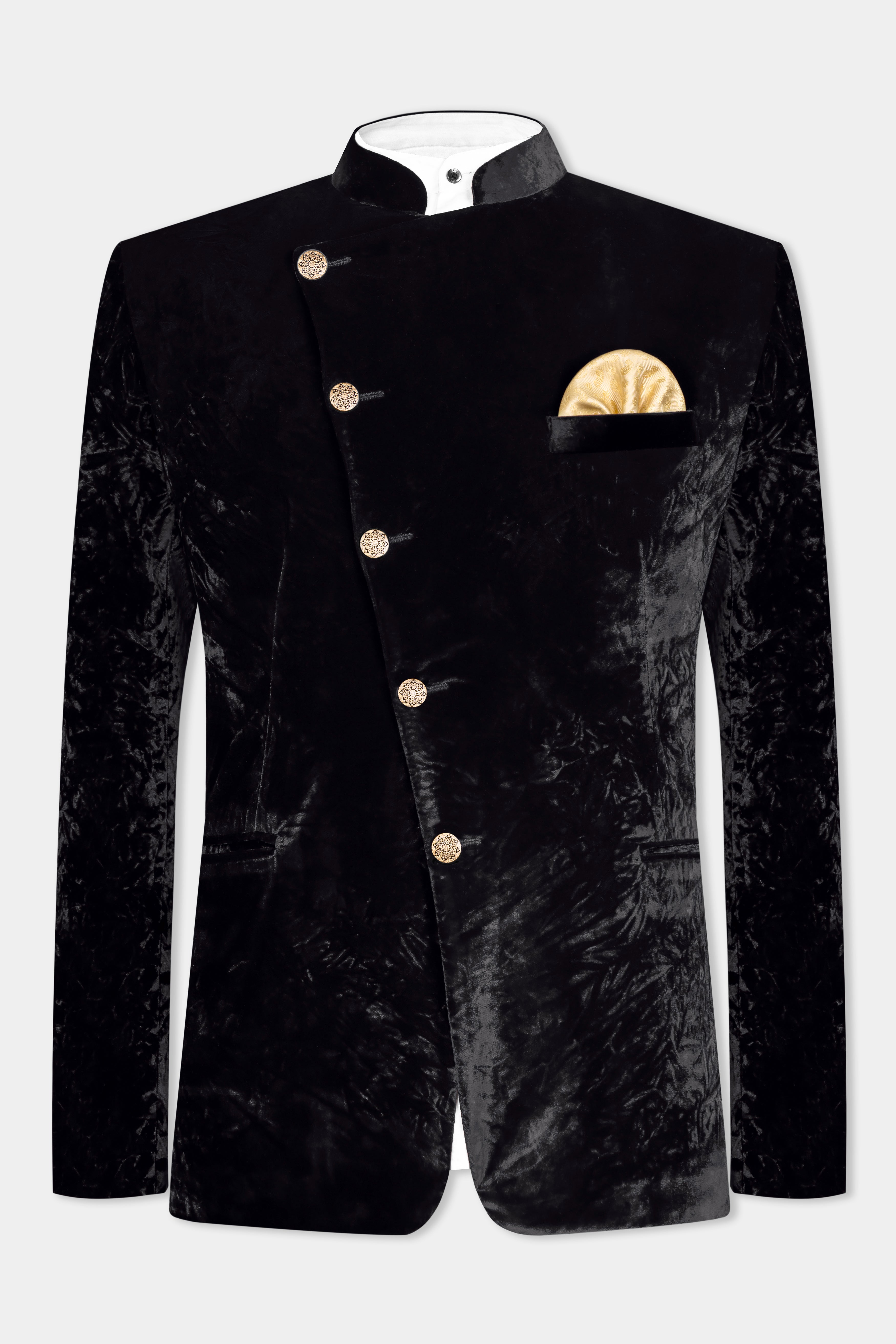 Jade Black Crushed Velvet Cross Placket Blazer