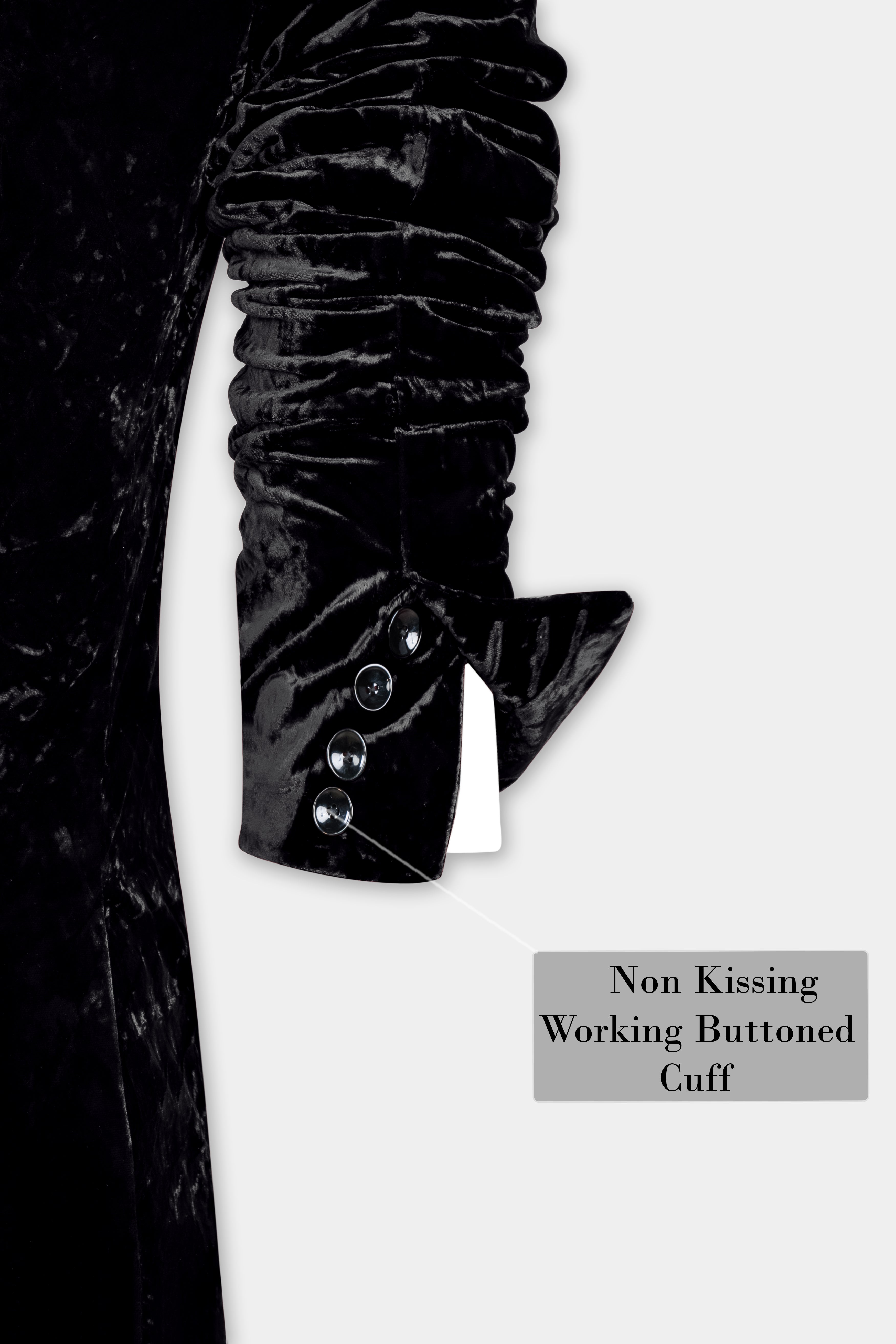 Jade Black Crushed Velvet Peak Lapel Tuxedo Blazer