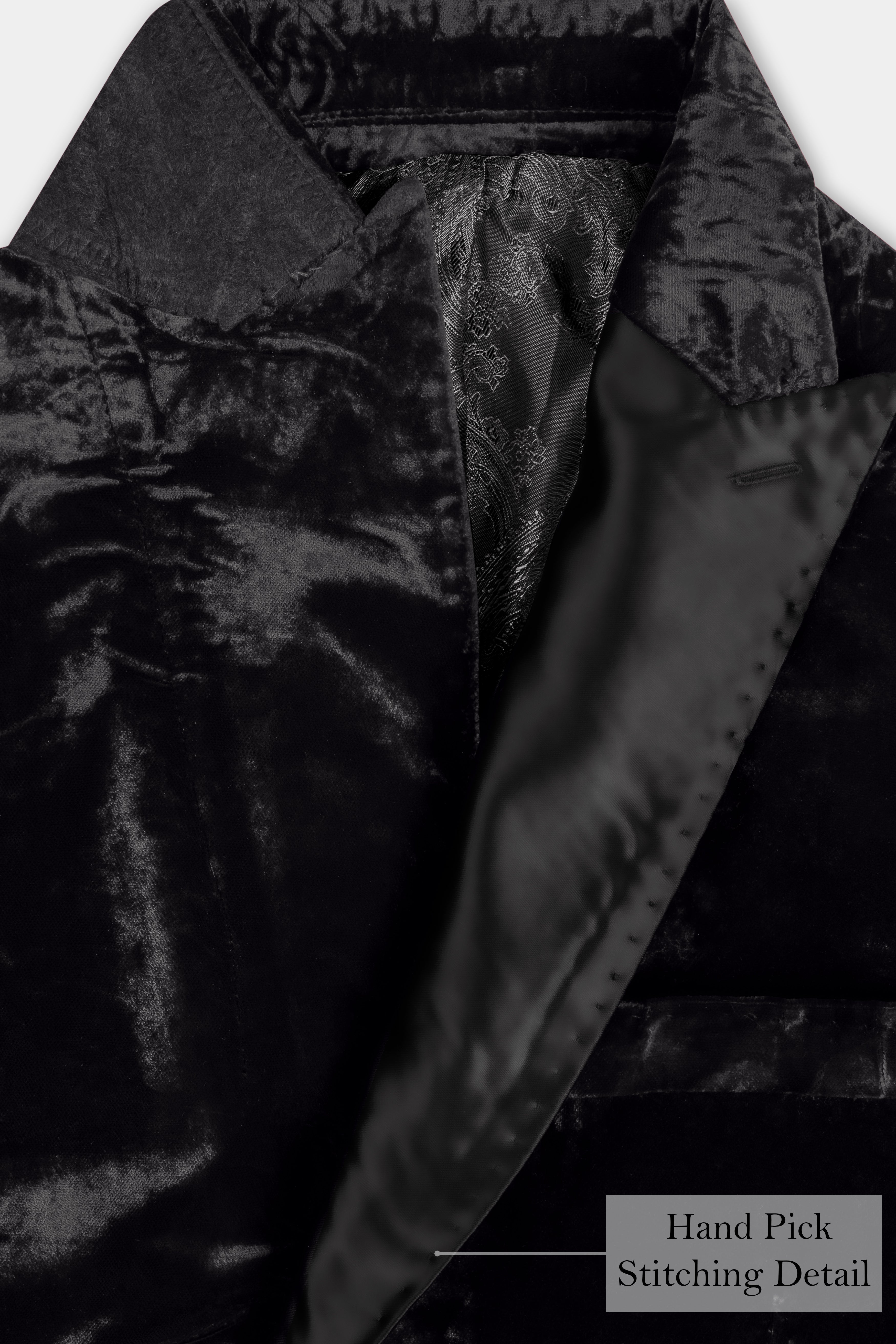 Jade Black Crushed Velvet Peak Lapel Tuxedo Blazer