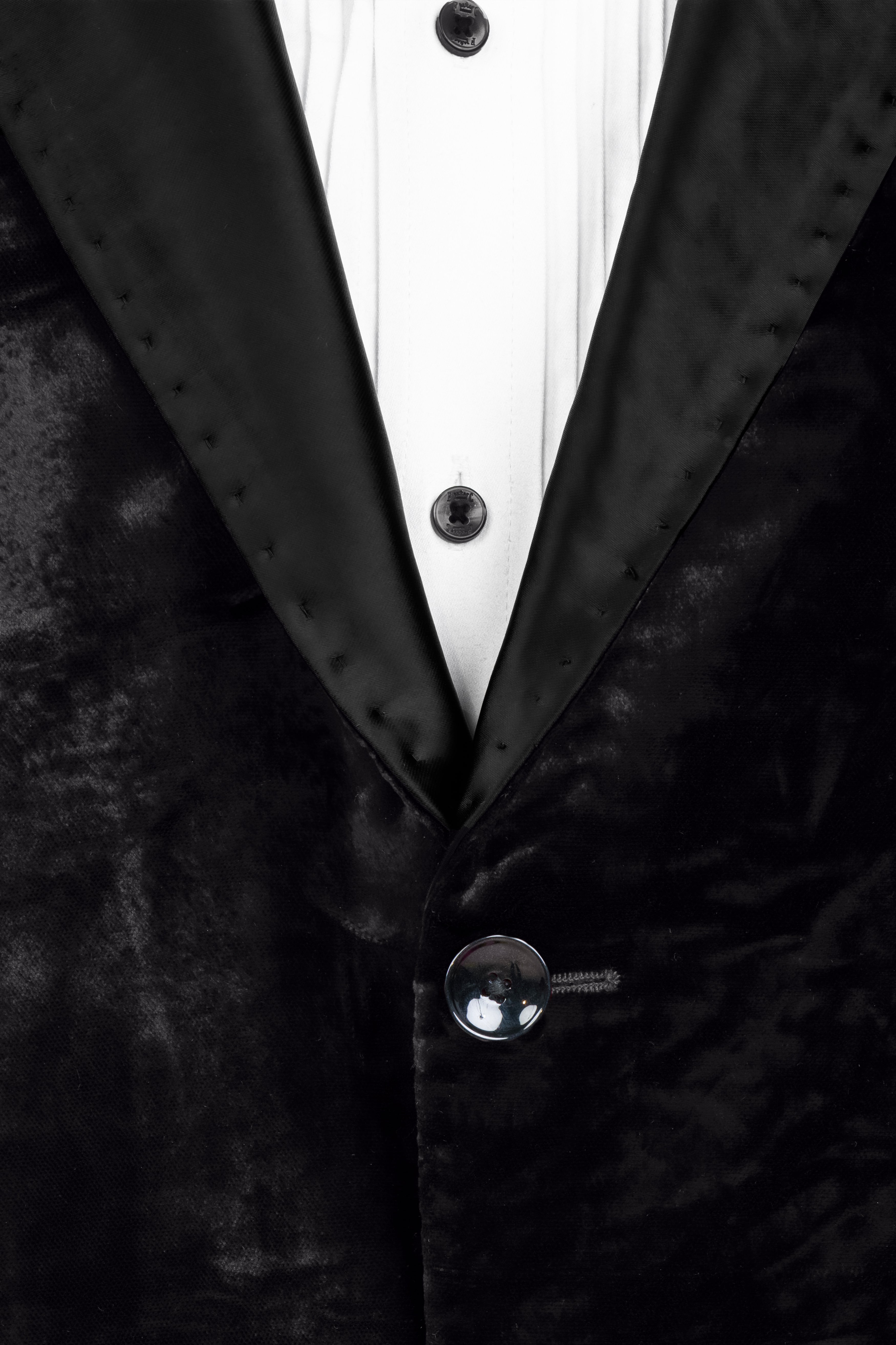 Jade Black Crushed Velvet Peak Lapel Tuxedo Blazer