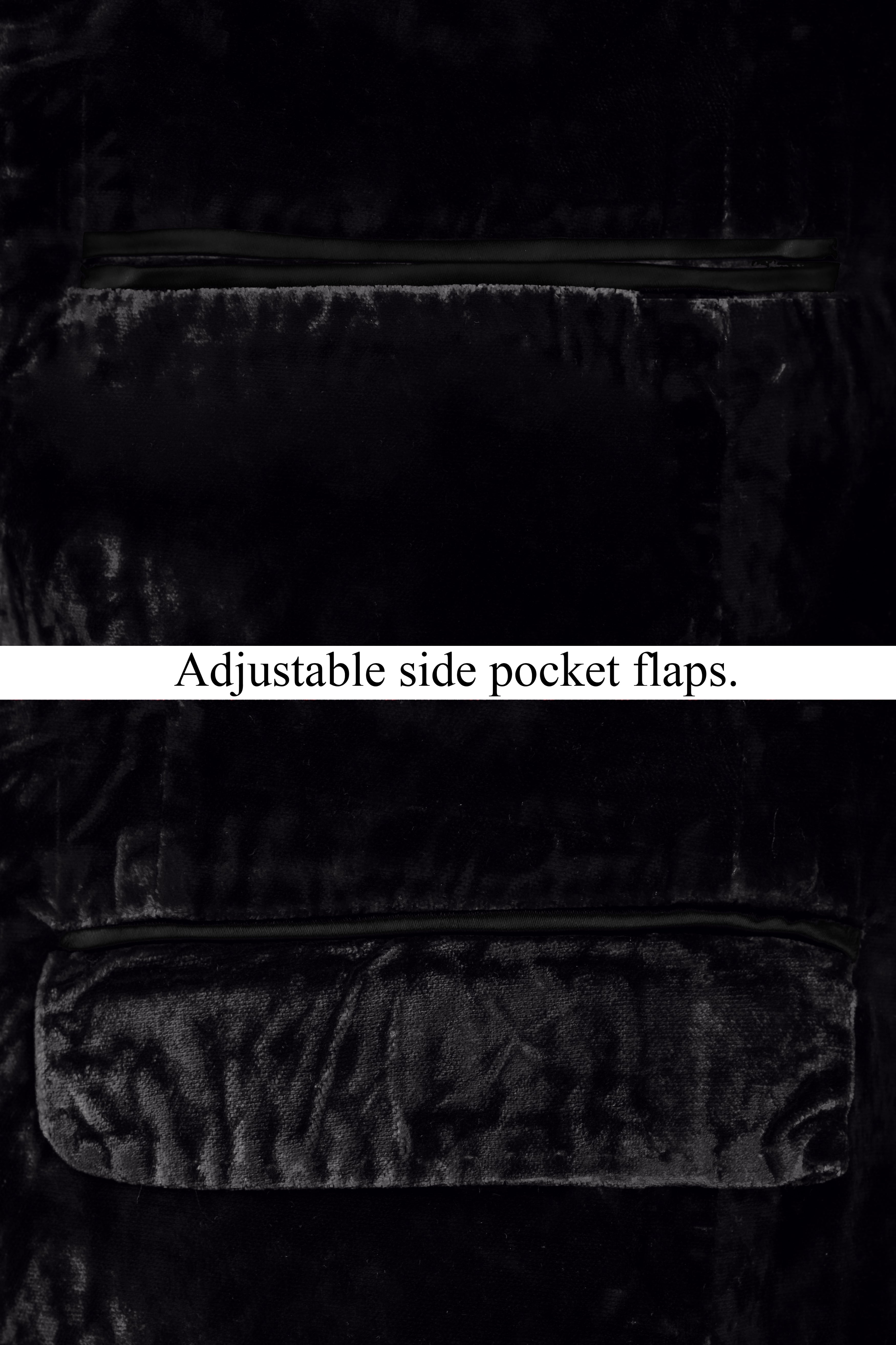 Jade Black Crushed Velvet Peak Lapel Tuxedo Blazer