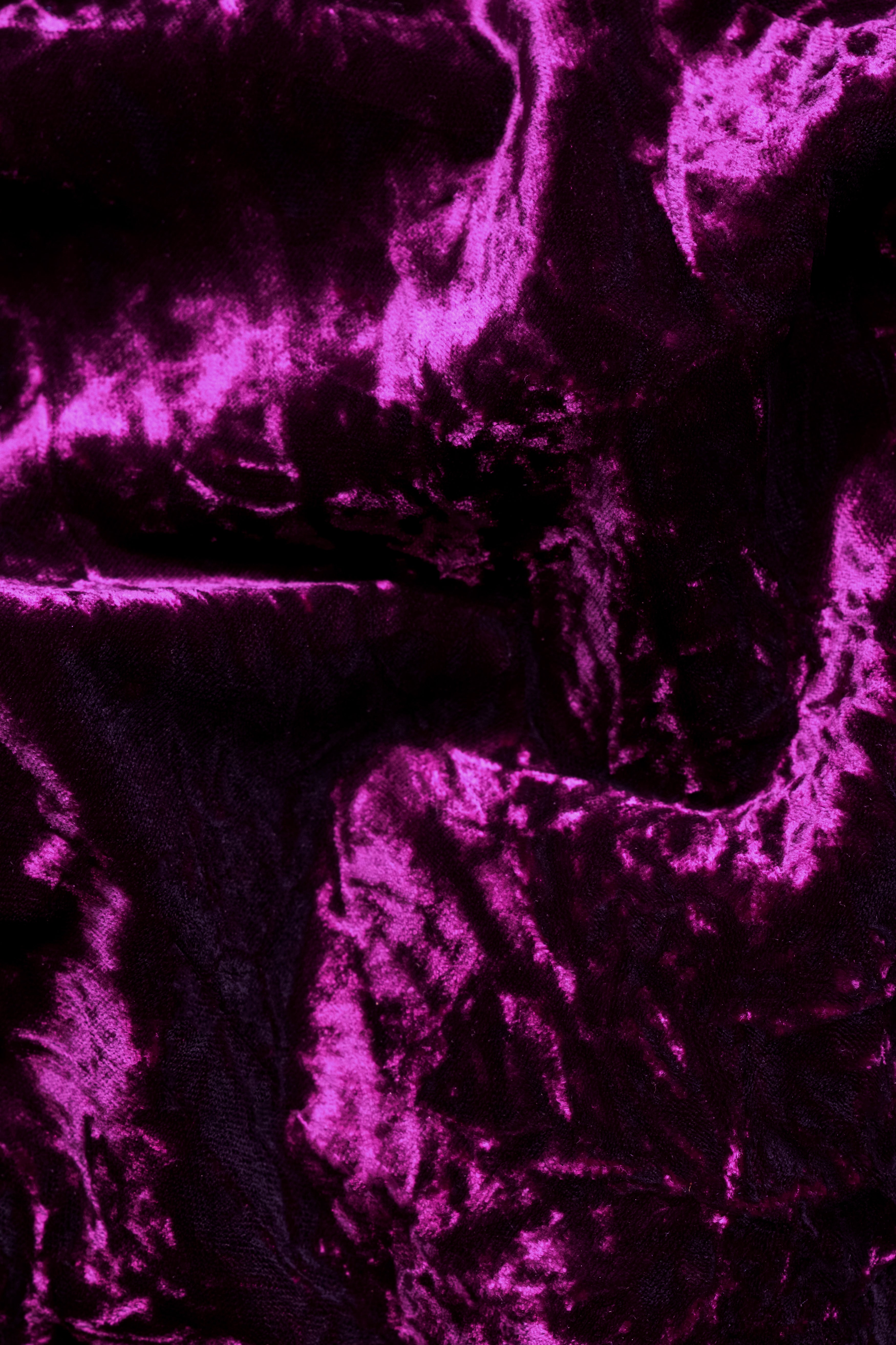 Melanzane Purple Crushed Velvet Cross Placket Bandhgala Blazer