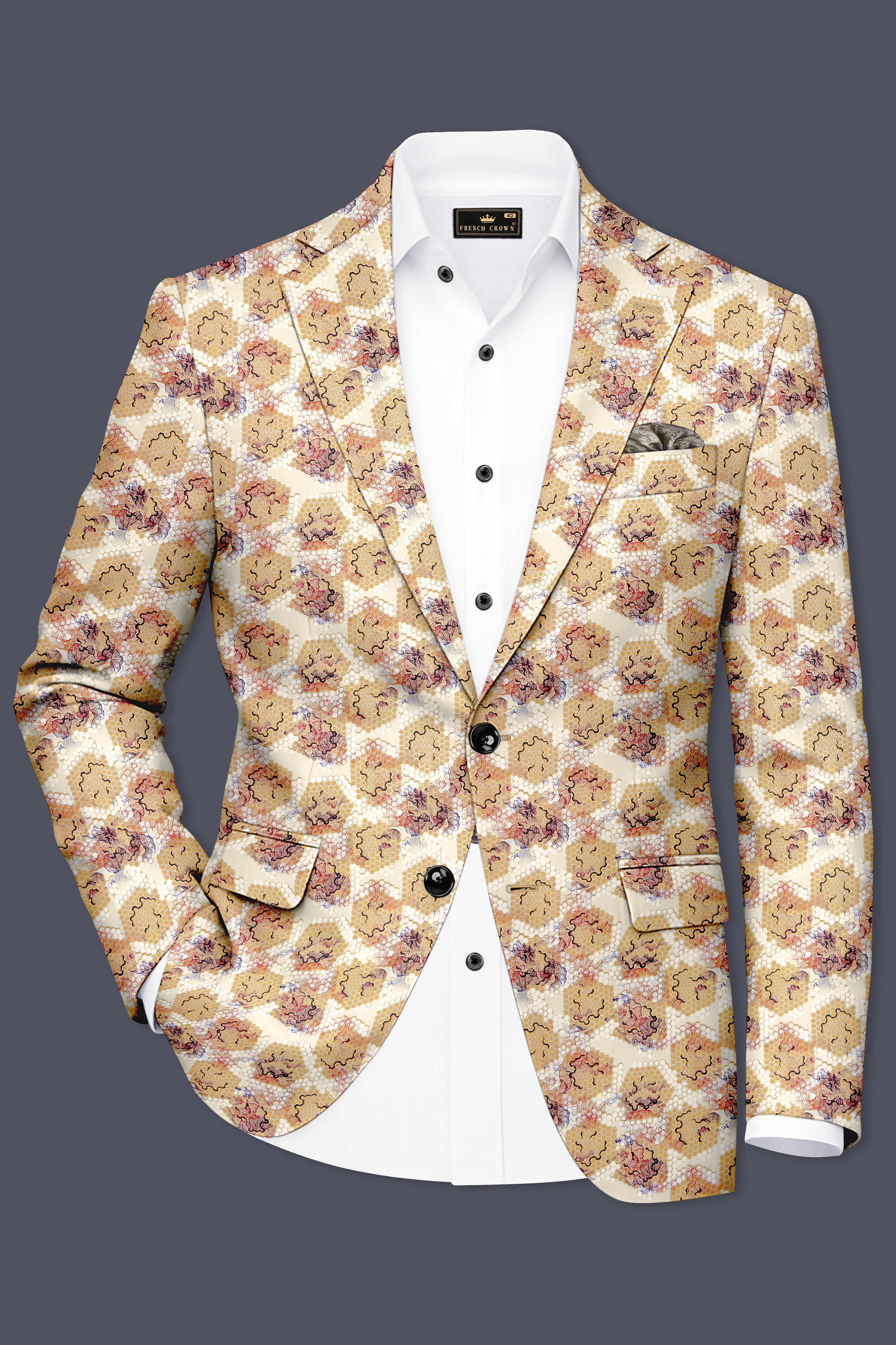Cream Honeycomb Printed Premium Designer Blazer