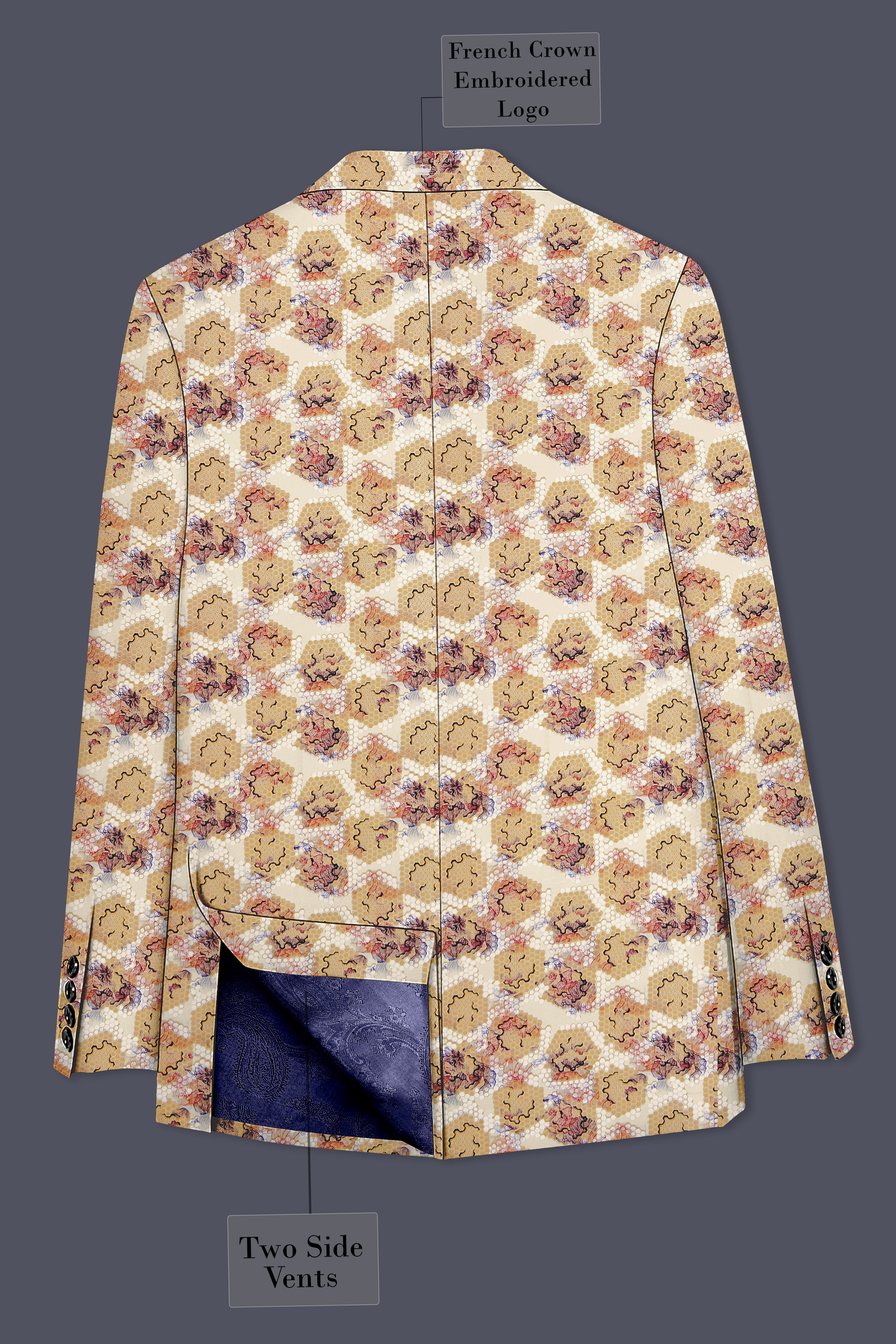 Cream Honeycomb Printed Premium Designer Blazer