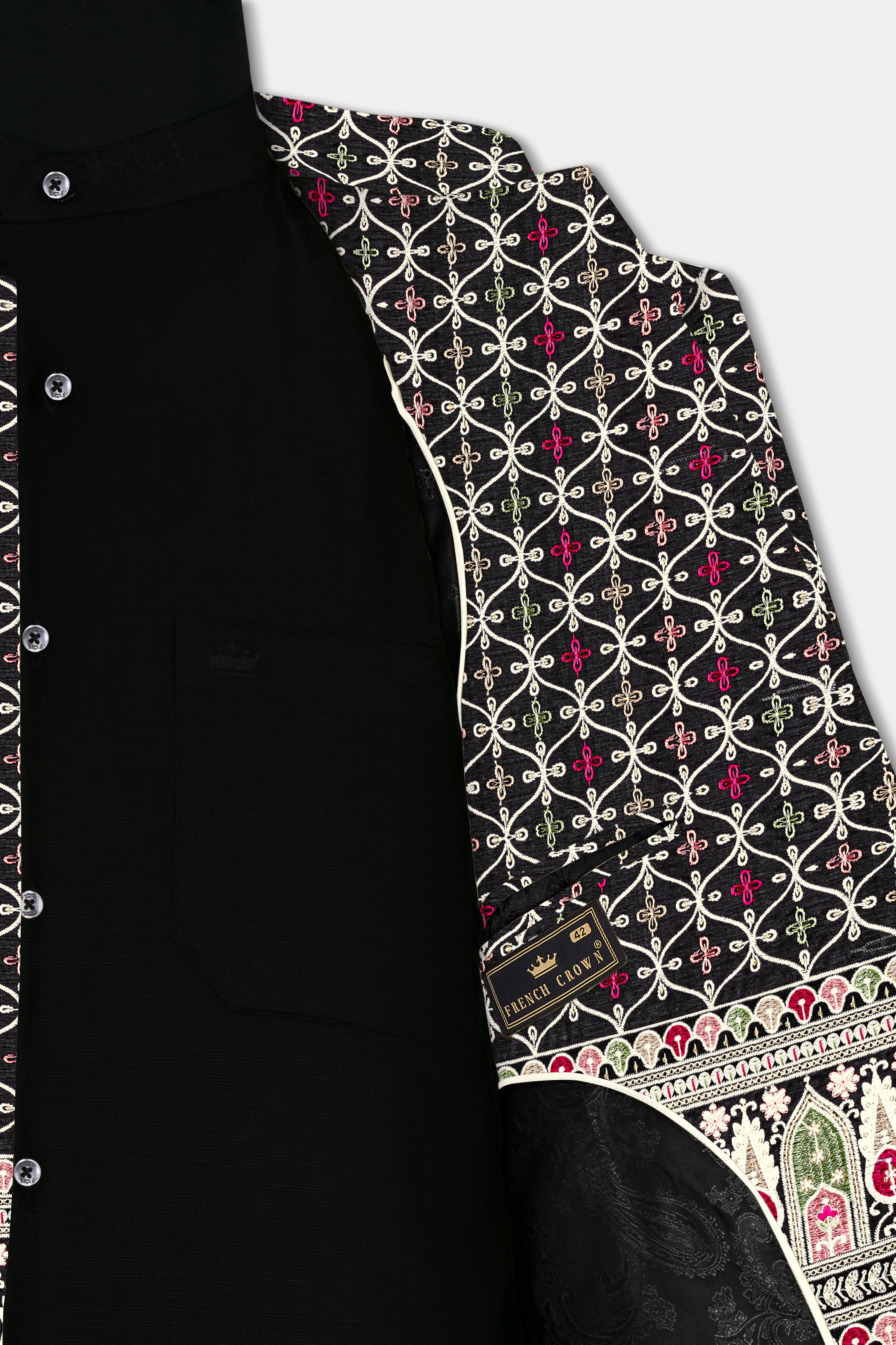 Jade Black and White Multicolour Ogee Pattern Embroidered Bandhgala Jodhpuri