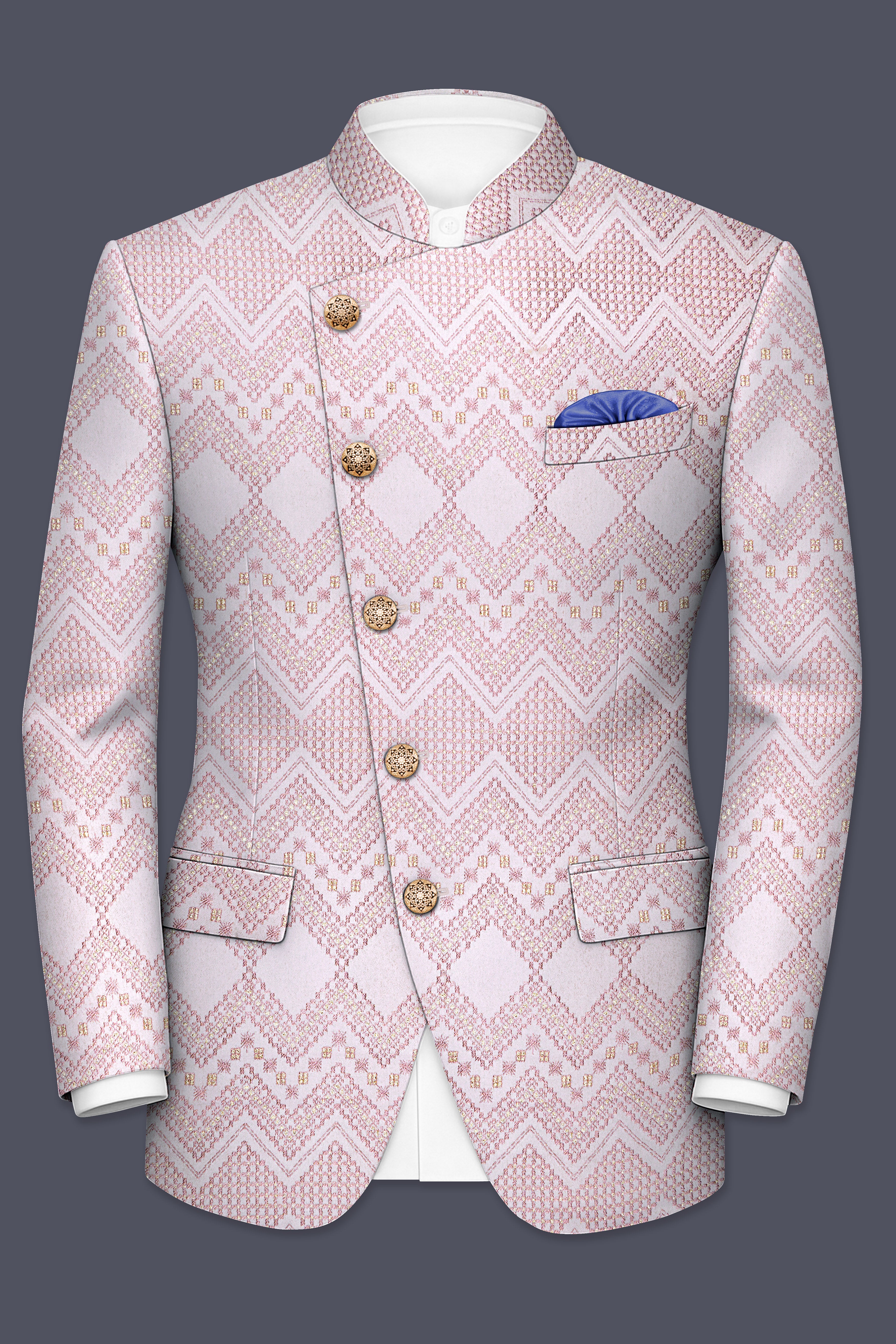 Blossom Pink Thread and Chevron Sequin Embroidered Cross Placket Bandhgala Jodhpuri