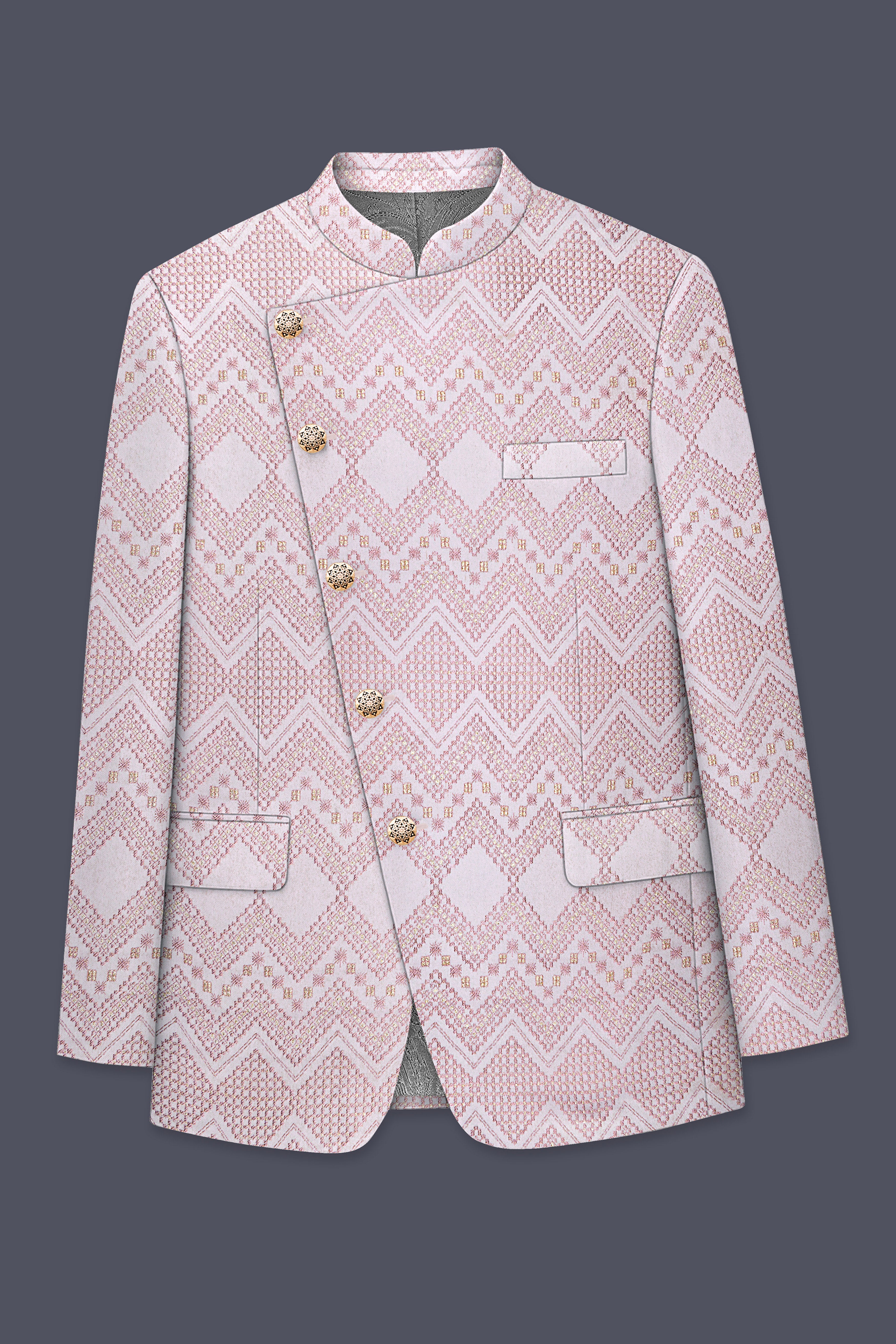 Blossom Pink Thread and Chevron Sequin Embroidered Cross Placket Bandhgala Jodhpuri