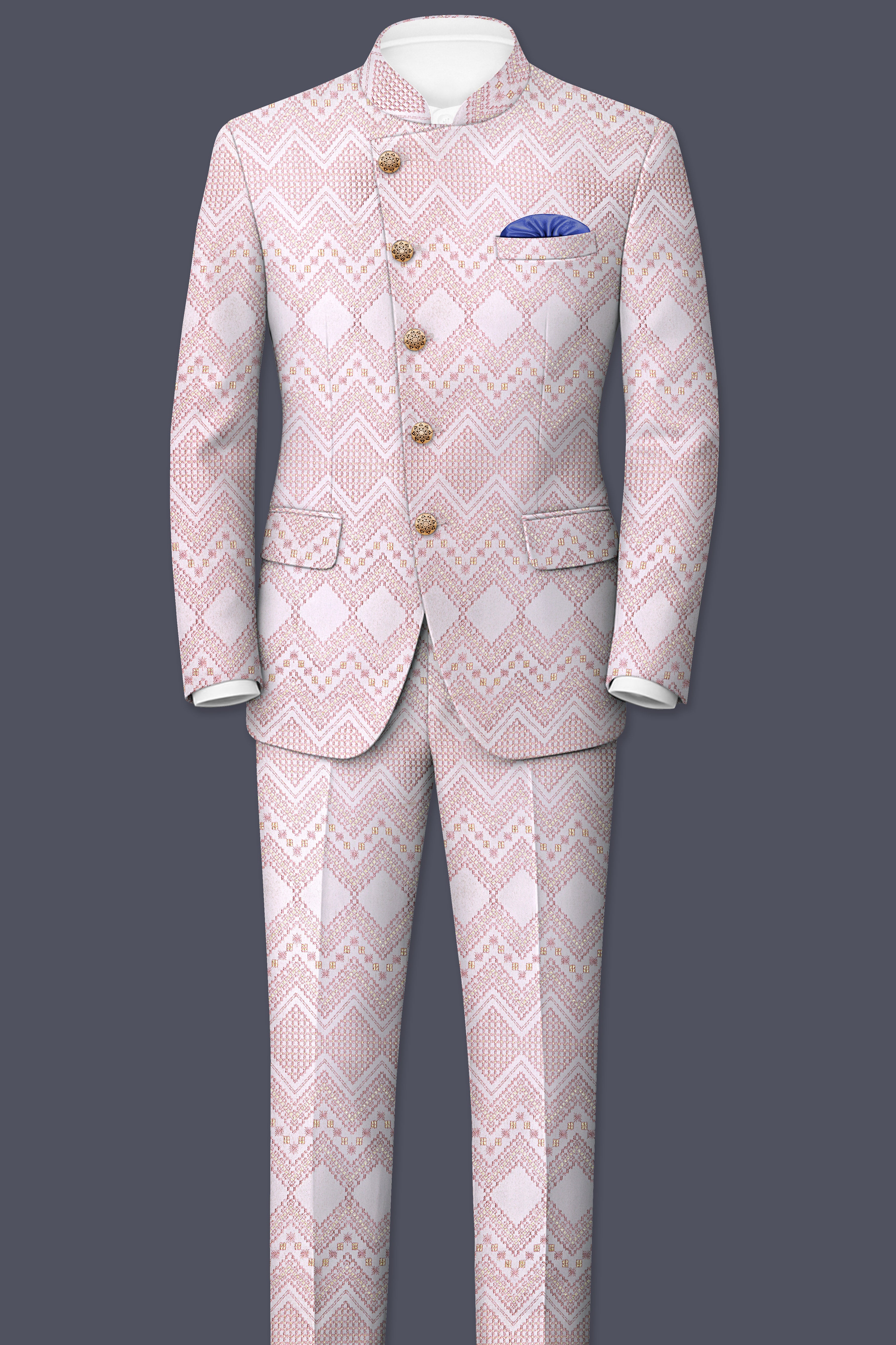 Blossom Pink Thread and Chevron Sequin Embroidered Cross Placket Bandhgala Jodhpuri