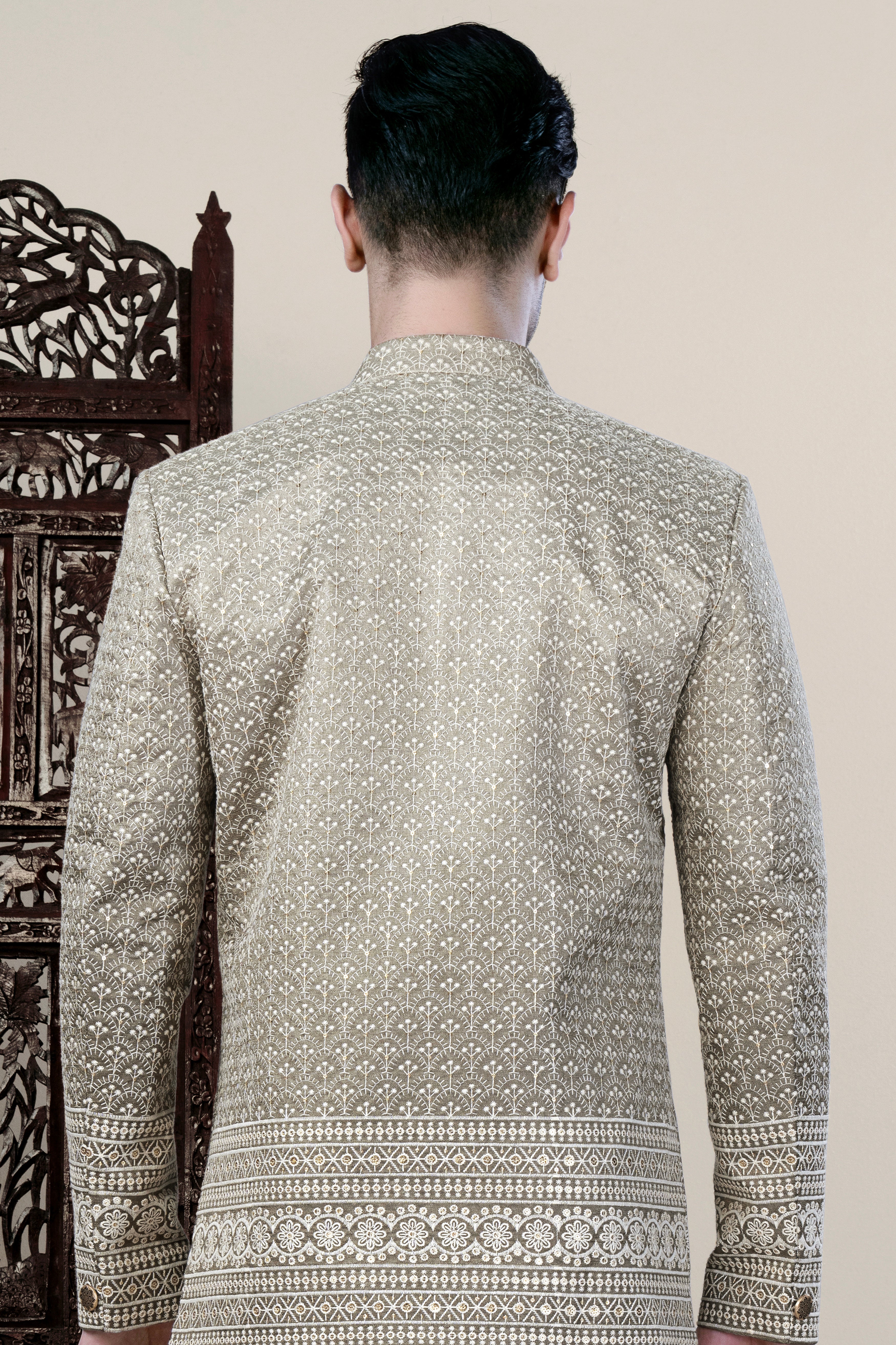 Martini Brown and White Thread Embroidered Bandhgala Jodhpuri BL3490-BG-36, BL3490-BG-38, BL3490-BG-40, BL3490-BG-42, BL3490-BG-44, BL3490-BG-46, BL3490-BG-49, BL3490-BG-50, BL3490-BG-52, BL3490-BG-54, BL3490-BG-56, BL3490-BG-58, BL3490-BG-60