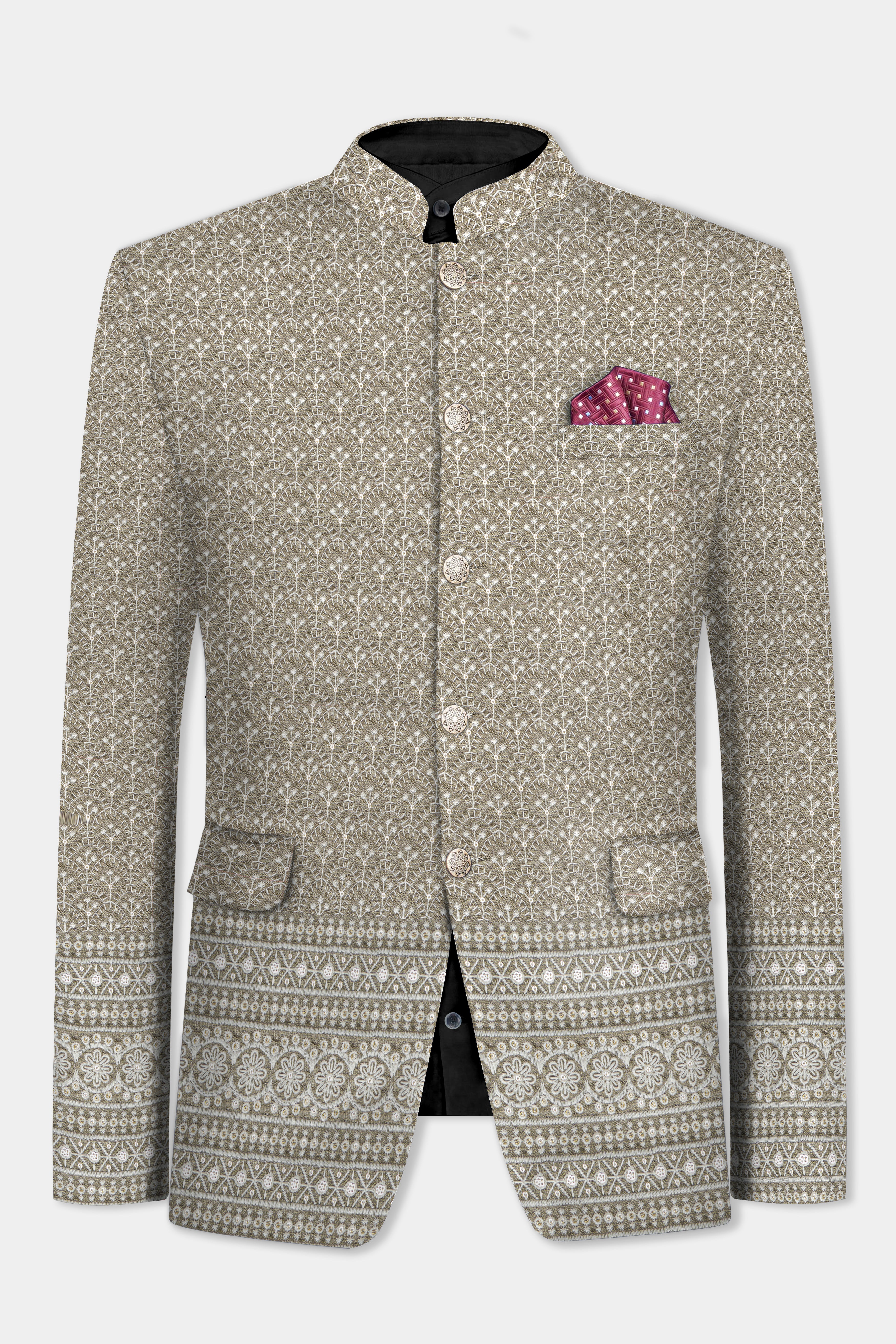 Martini Brown and White Thread Embroidered Bandhgala Jodhpuri BL3490-BG-36, BL3490-BG-38, BL3490-BG-40, BL3490-BG-42, BL3490-BG-44, BL3490-BG-46, BL3490-BG-49, BL3490-BG-50, BL3490-BG-52, BL3490-BG-54, BL3490-BG-56, BL3490-BG-58, BL3490-BG-60