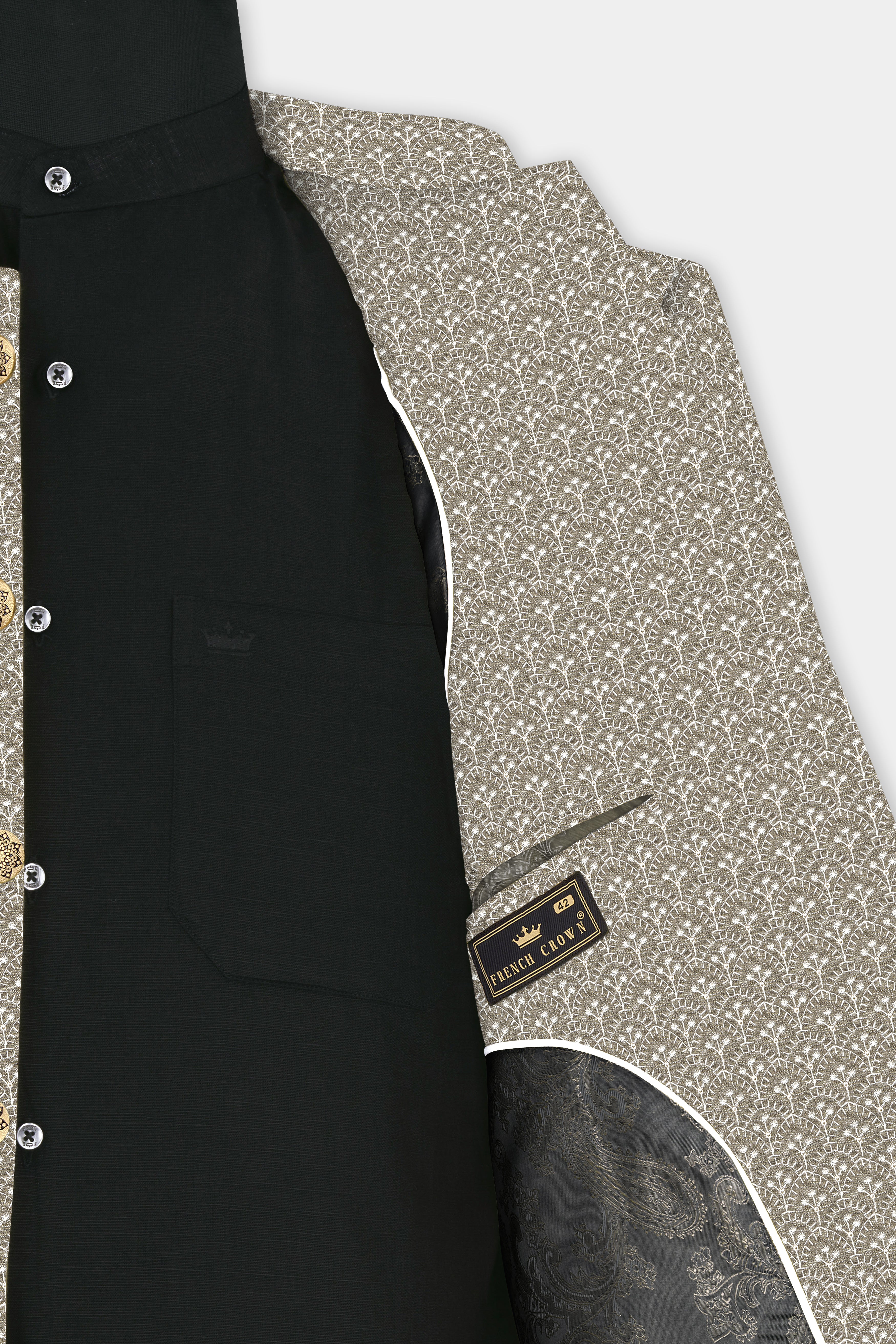 Martini Brown and White Thread Embroidered Bandhgala Jodhpuri BL3490-BG-36, BL3490-BG-38, BL3490-BG-40, BL3490-BG-42, BL3490-BG-44, BL3490-BG-46, BL3490-BG-49, BL3490-BG-50, BL3490-BG-52, BL3490-BG-54, BL3490-BG-56, BL3490-BG-58, BL3490-BG-60