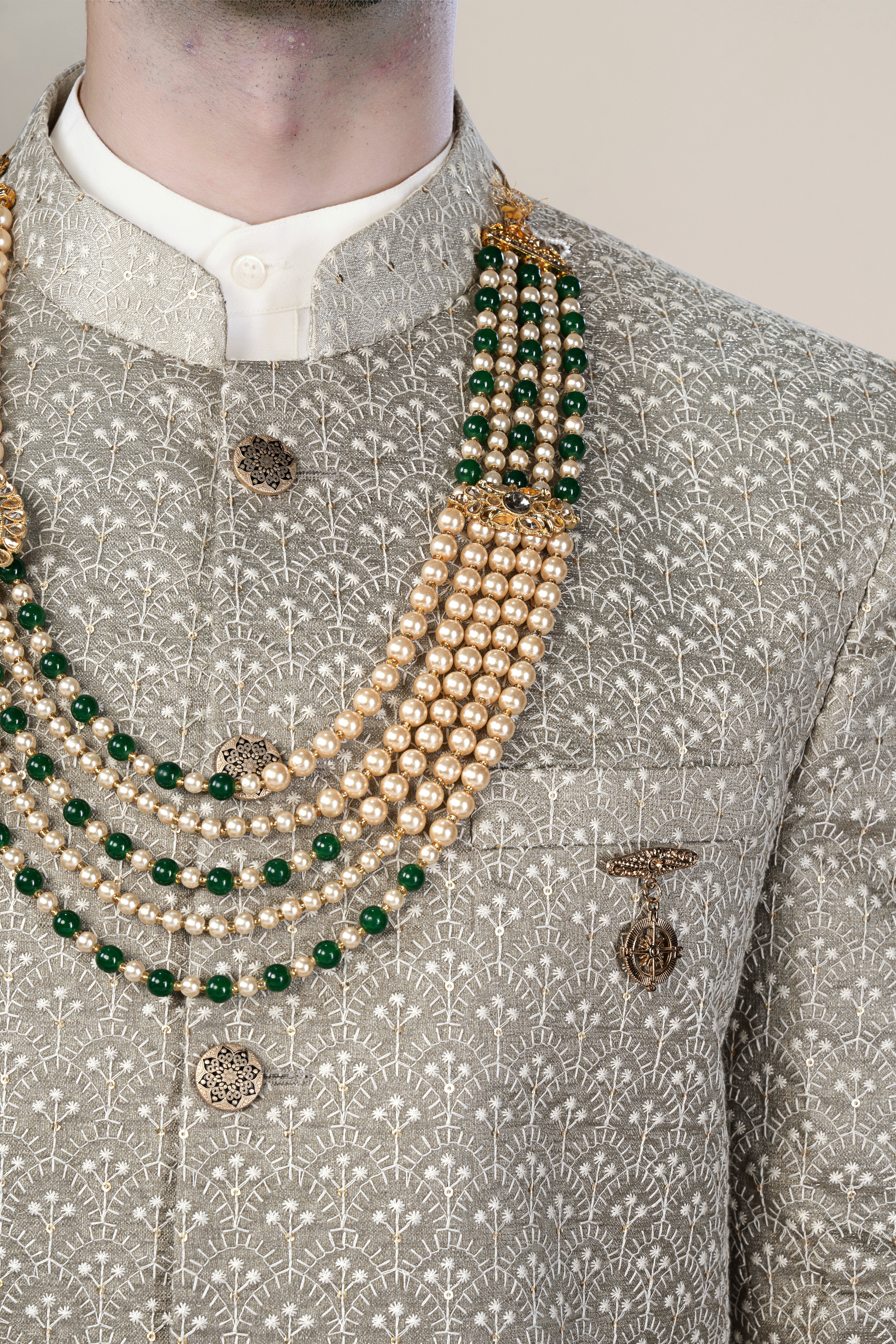 Martini Brown and White Thread Embroidered Bandhgala Jodhpuri BL3490-BG-36, BL3490-BG-38, BL3490-BG-40, BL3490-BG-42, BL3490-BG-44, BL3490-BG-46, BL3490-BG-49, BL3490-BG-50, BL3490-BG-52, BL3490-BG-54, BL3490-BG-56, BL3490-BG-58, BL3490-BG-60