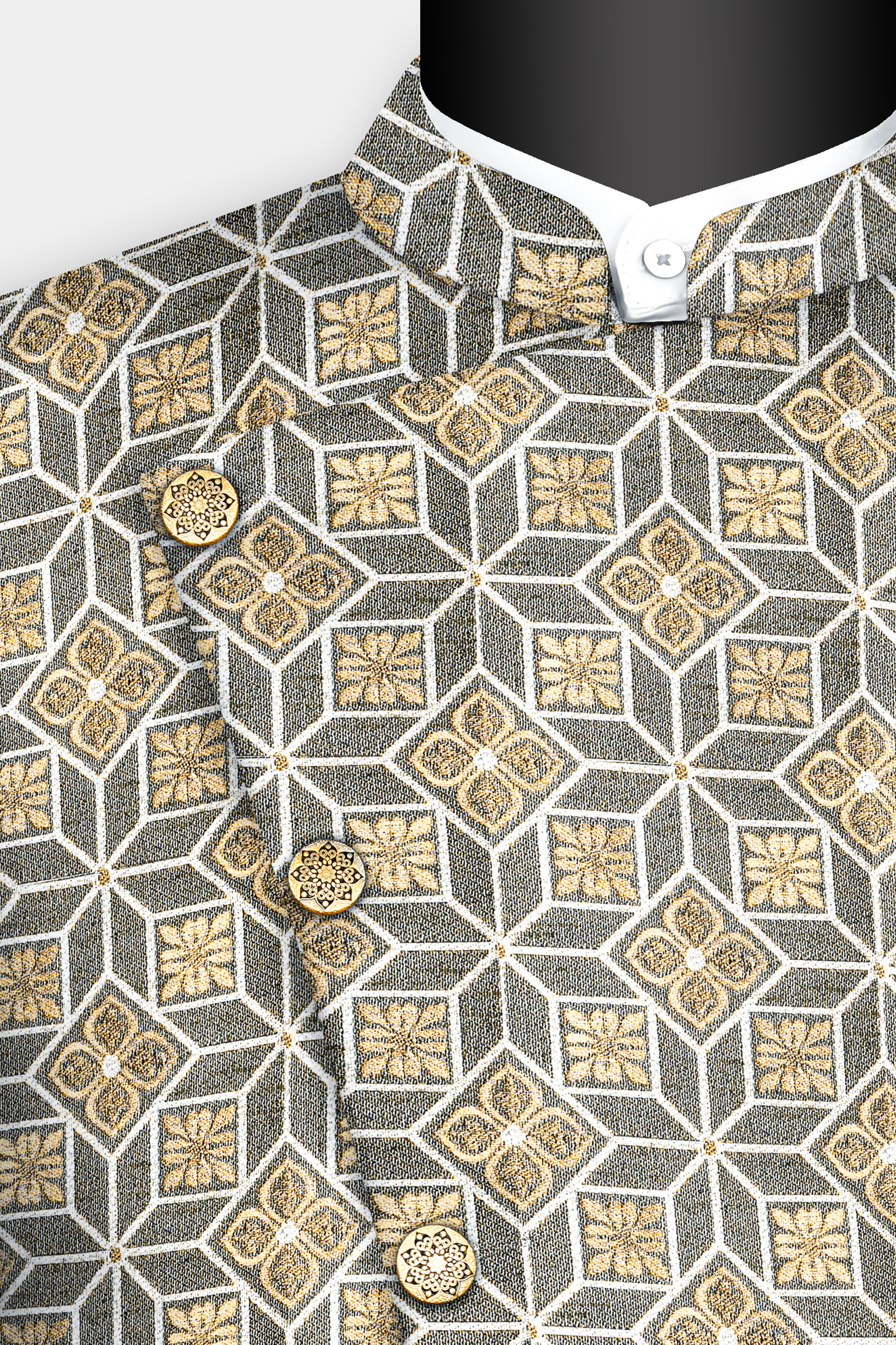 Friar Gray and Pavlova Brown Geometric Pattern Jacquard Weave Cross Buttoned Bandhgala Jodhpuri BL3501-CBG-36, BL3501-CBG-38, BL3501-CBG-40, BL3501-CBG-42, BL3501-CBG-44, BL3501-CBG-46, BL3501-CBG-50, BL3501-CBG-50, BL3501-CBG-52, BL3501-CBG-54, BL3501-CBG-56, BL3501-CBG-58, BL3501-CBG-60