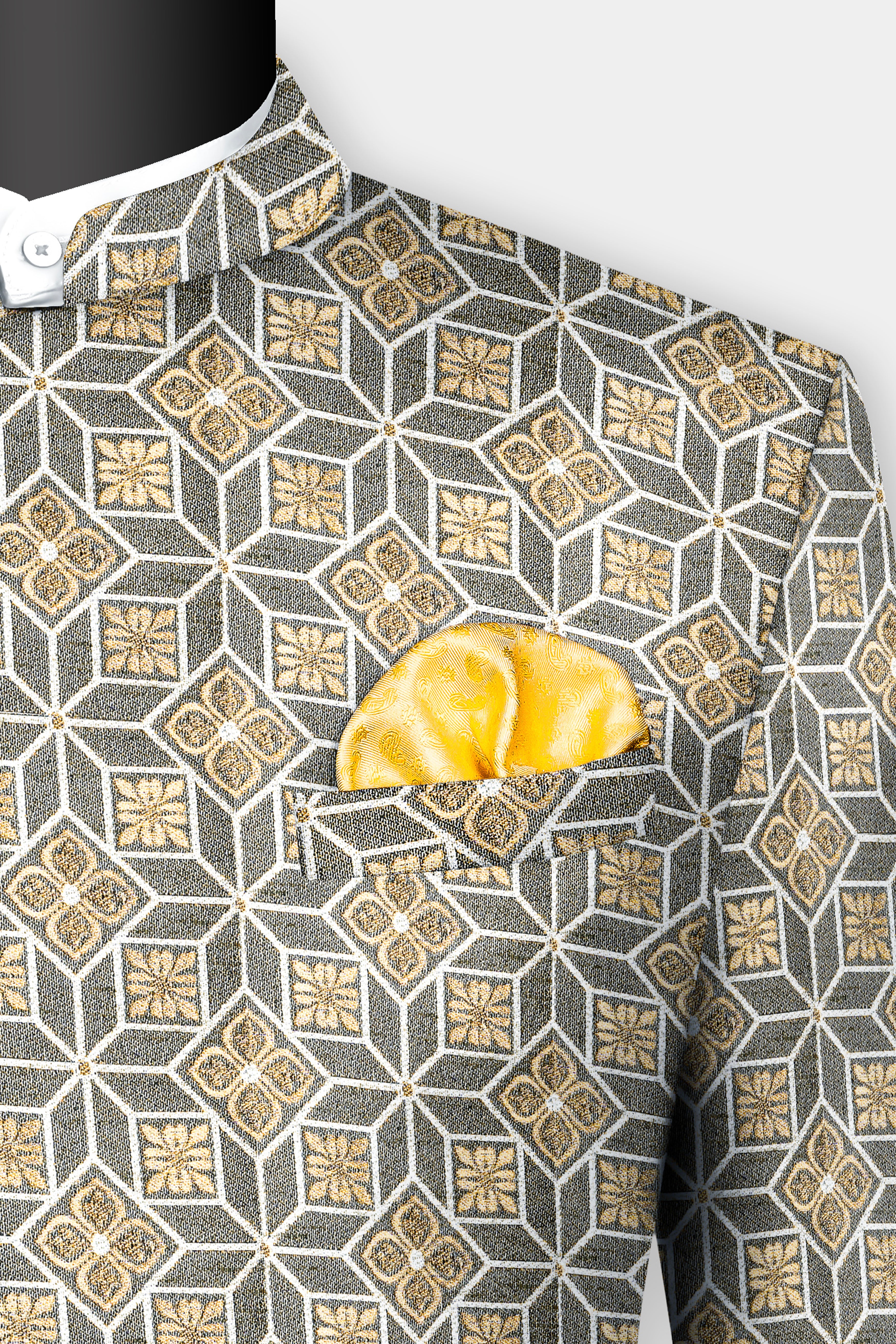 Friar Gray and Pavlova Brown Geometric Pattern Jacquard Weave Cross Buttoned Bandhgala Jodhpuri BL3501-CBG-36, BL3501-CBG-38, BL3501-CBG-40, BL3501-CBG-42, BL3501-CBG-44, BL3501-CBG-46, BL3501-CBG-50, BL3501-CBG-50, BL3501-CBG-52, BL3501-CBG-54, BL3501-CBG-56, BL3501-CBG-58, BL3501-CBG-60