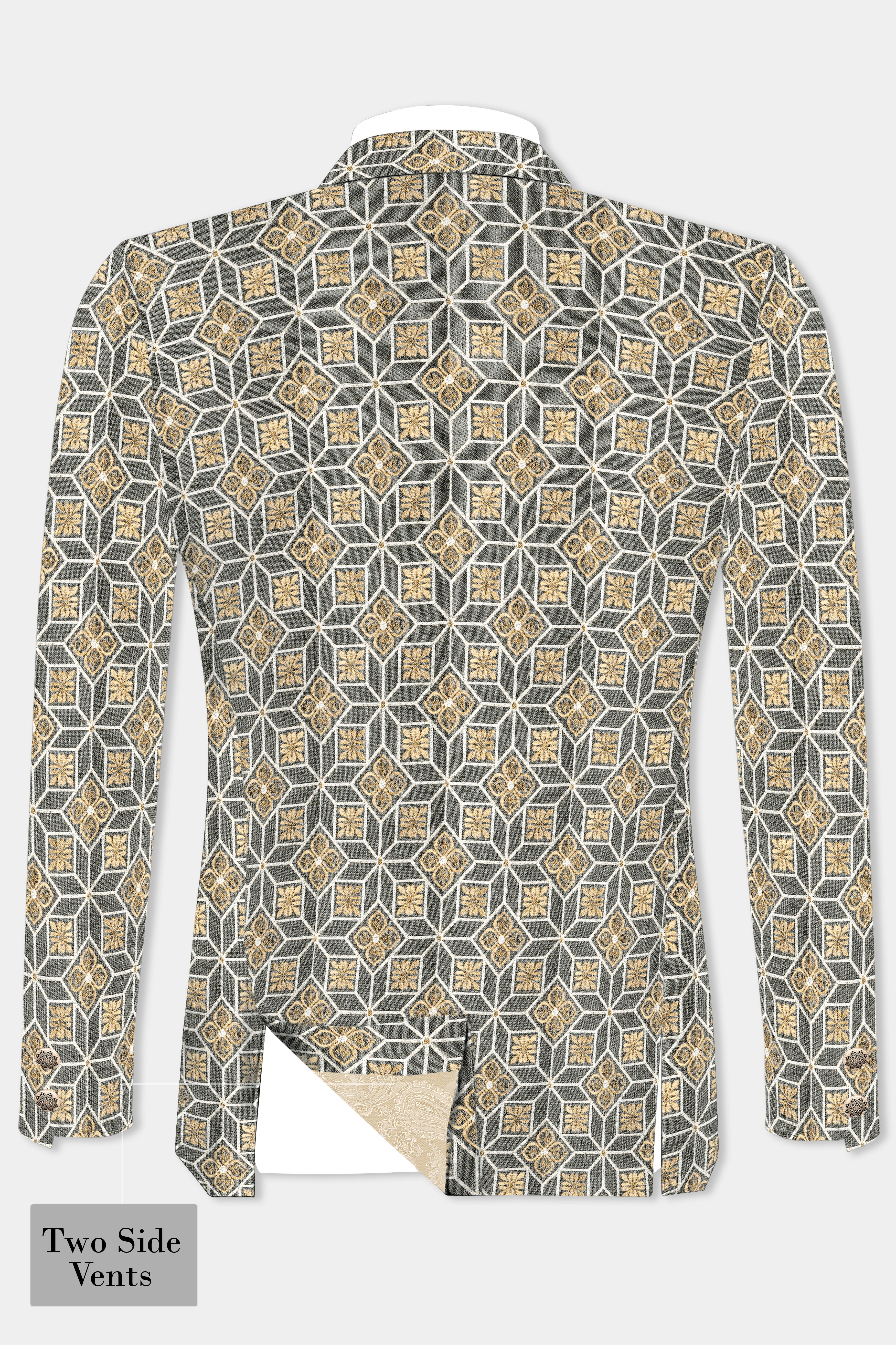 Friar Gray and Pavlova Brown Geometric Pattern Jacquard Weave Cross Buttoned Bandhgala Jodhpuri BL3501-CBG-36, BL3501-CBG-38, BL3501-CBG-40, BL3501-CBG-42, BL3501-CBG-44, BL3501-CBG-46, BL3501-CBG-50, BL3501-CBG-50, BL3501-CBG-52, BL3501-CBG-54, BL3501-CBG-56, BL3501-CBG-58, BL3501-CBG-60