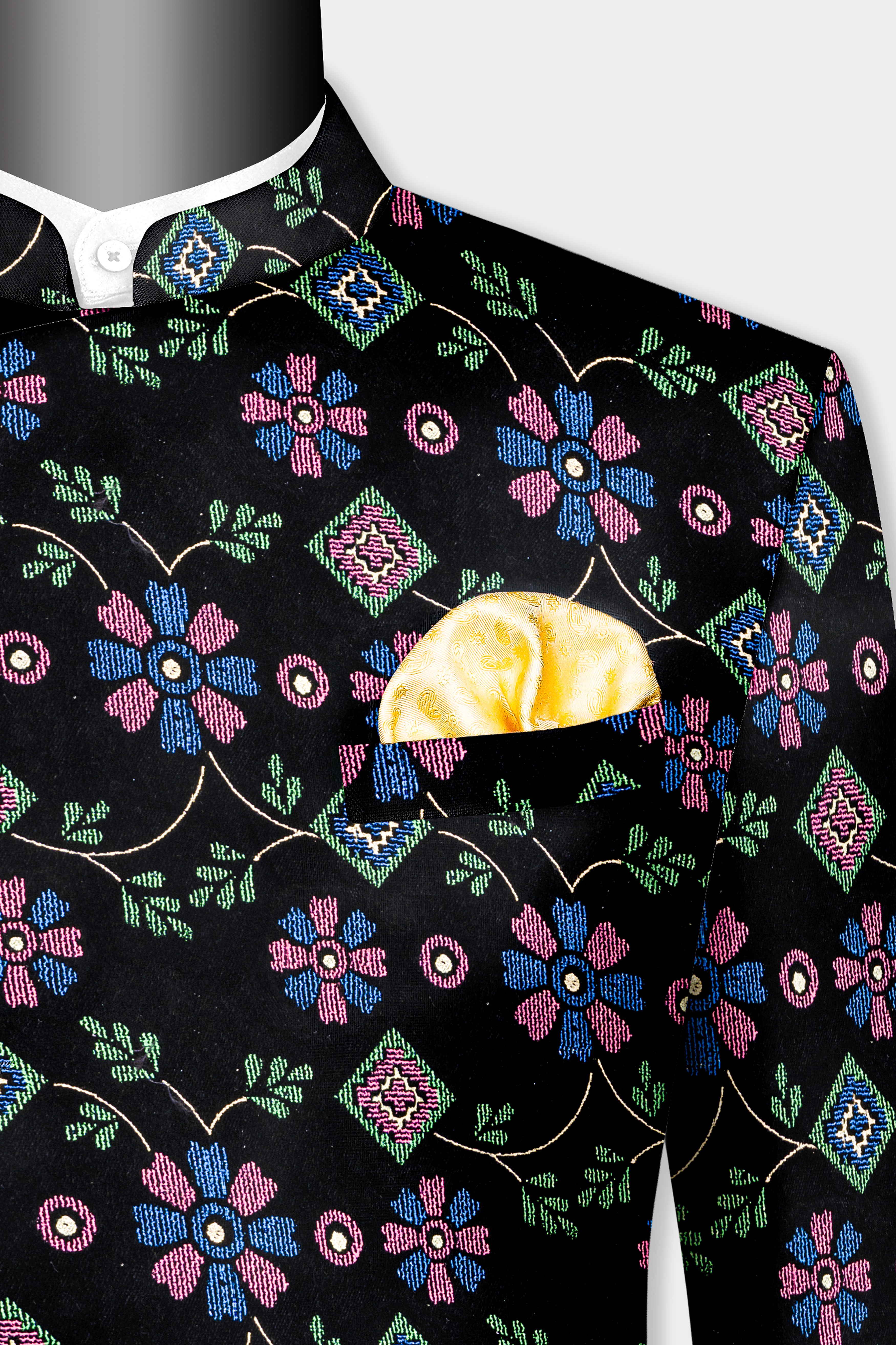 Jade Black and Glade Green Multicolour Floral Jacquard Weave Cross Buttoned Bandhgala Jodhpuri BL3532-CBG-36, BL3532-CBG-38, BL3532-CBG-40, BL3532-CBG-42, BL3532-CBG-44, BL3532-CBG-46, BL3532-CBG-53, BL3532-CBG-50, BL3532-CBG-52, BL3532-CBG-54, BL3532-CBG-56, BL3532-CBG-58, BL3532-CBG-60