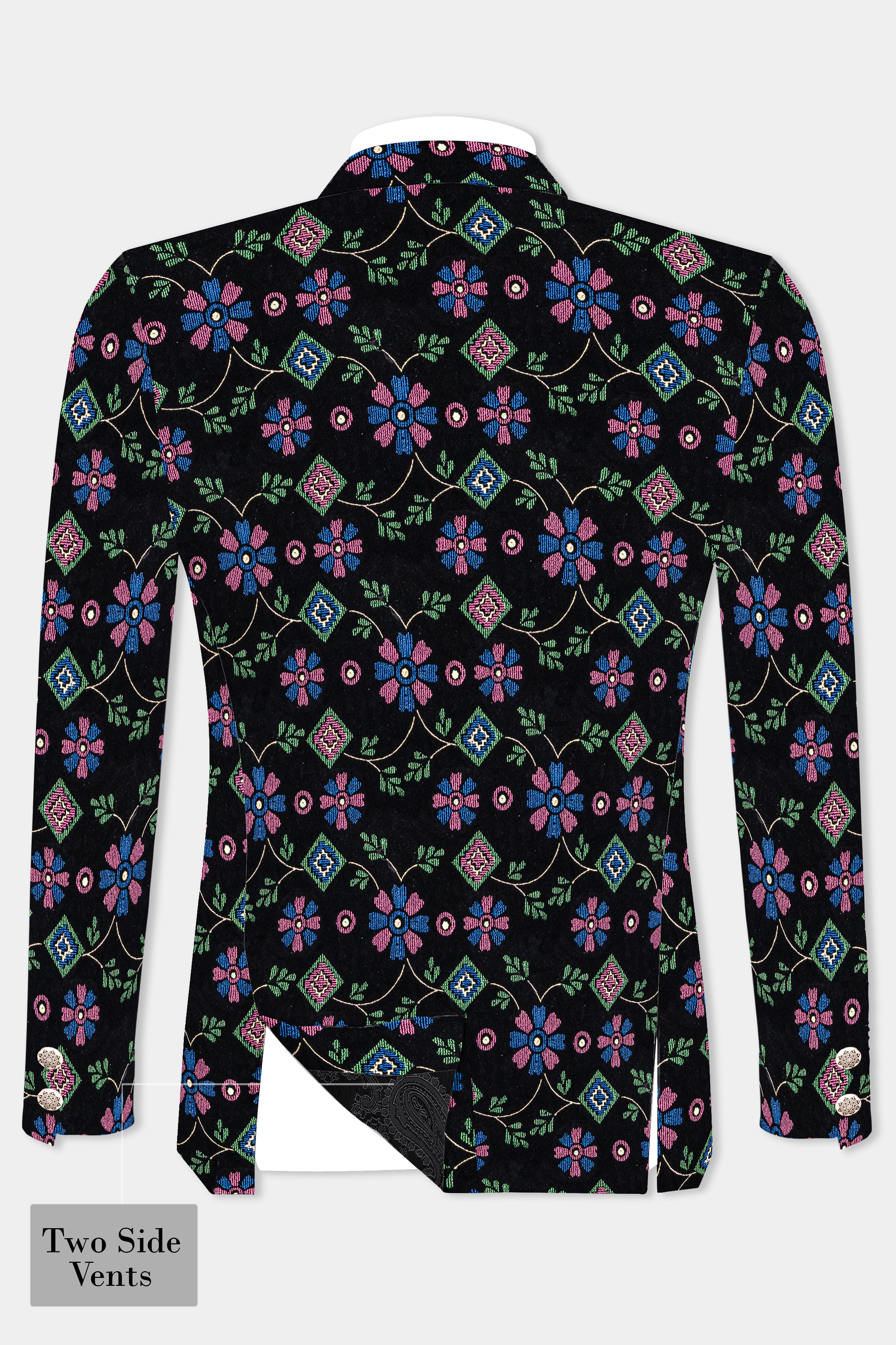 Jade Black and Glade Green Multicolour Floral Jacquard Weave Cross Buttoned Bandhgala Jodhpuri BL3532-CBG-36, BL3532-CBG-38, BL3532-CBG-40, BL3532-CBG-42, BL3532-CBG-44, BL3532-CBG-46, BL3532-CBG-53, BL3532-CBG-50, BL3532-CBG-52, BL3532-CBG-54, BL3532-CBG-56, BL3532-CBG-58, BL3532-CBG-60