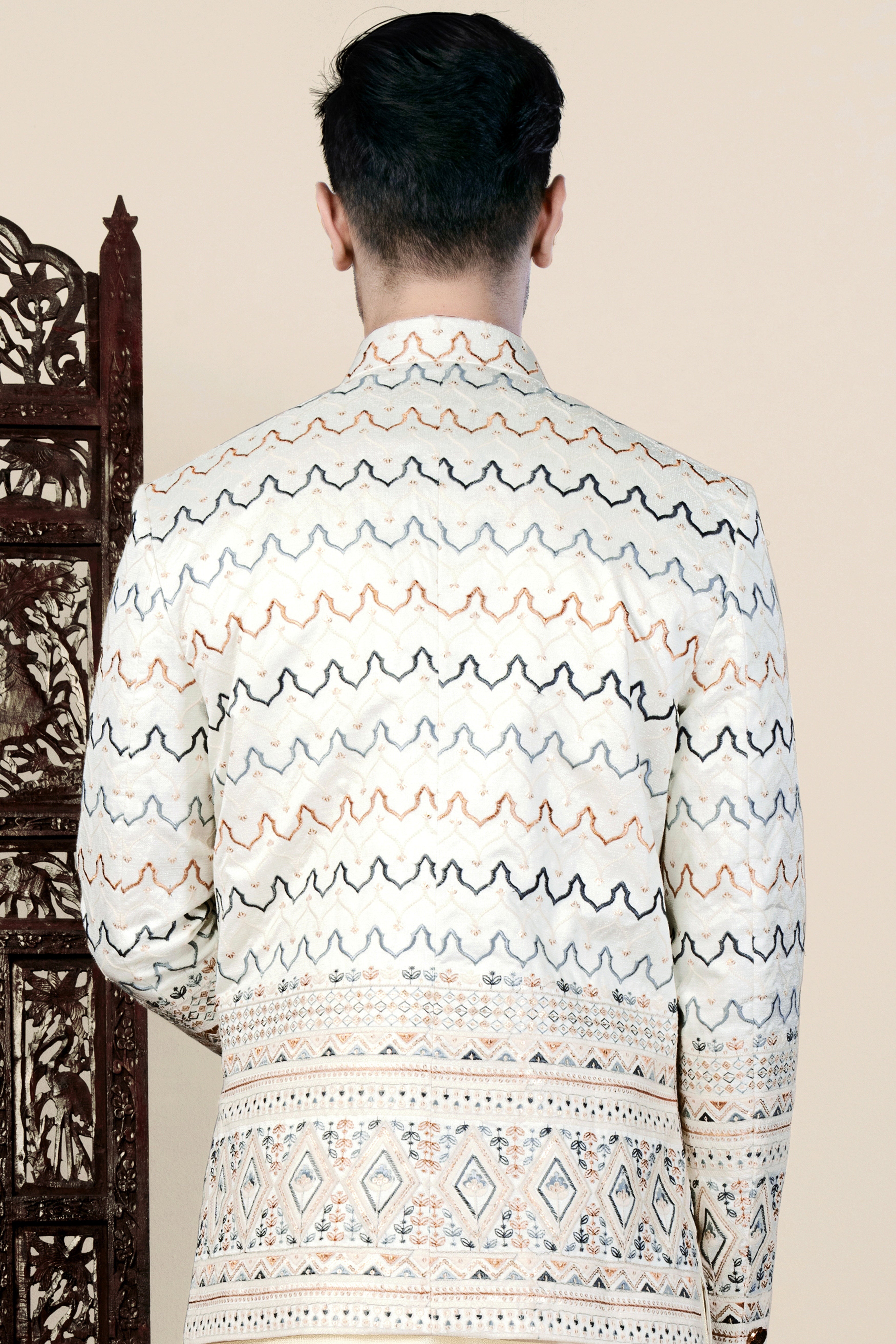 Bianca Cream and Casper Blue Thread Embroidered Bandhgala Jodhpuri BL3536-BG-36, BL3536-BG-38, BL3536-BG-40, BL3536-BG-42, BL3536-BG-44, BL3536-BG-46, BL3536-BG-48, BL3536-BG-50, BL3536-BG-52, BL3536-BG-54, BL3536-BG-56, BL3536-BG-58, BL3536-BG-60