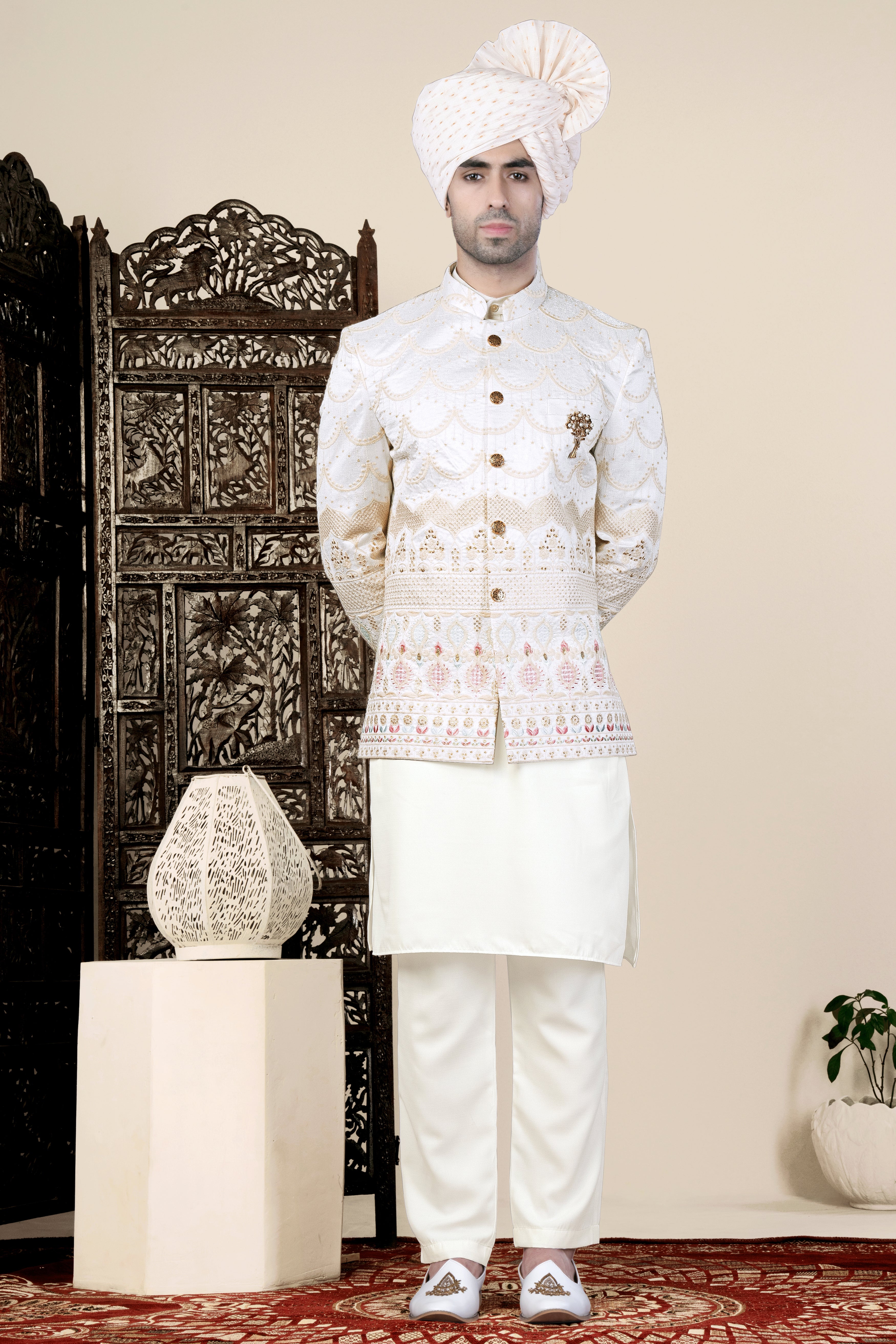 Sand Cream Sequin and Thread Embroidered Bandhgala Jodhpuri BL3539-BG-36, BL3539-BG-38, BL3539-BG-40, BL3539-BG-42, BL3539-BG-44, BL3539-BG-46, BL3539-BG-48, BL3539-BG-50, BL3539-BG-52, BL3539-BG-54, BL3539-BG-56, BL3539-BG-58, BL3539-BG-60