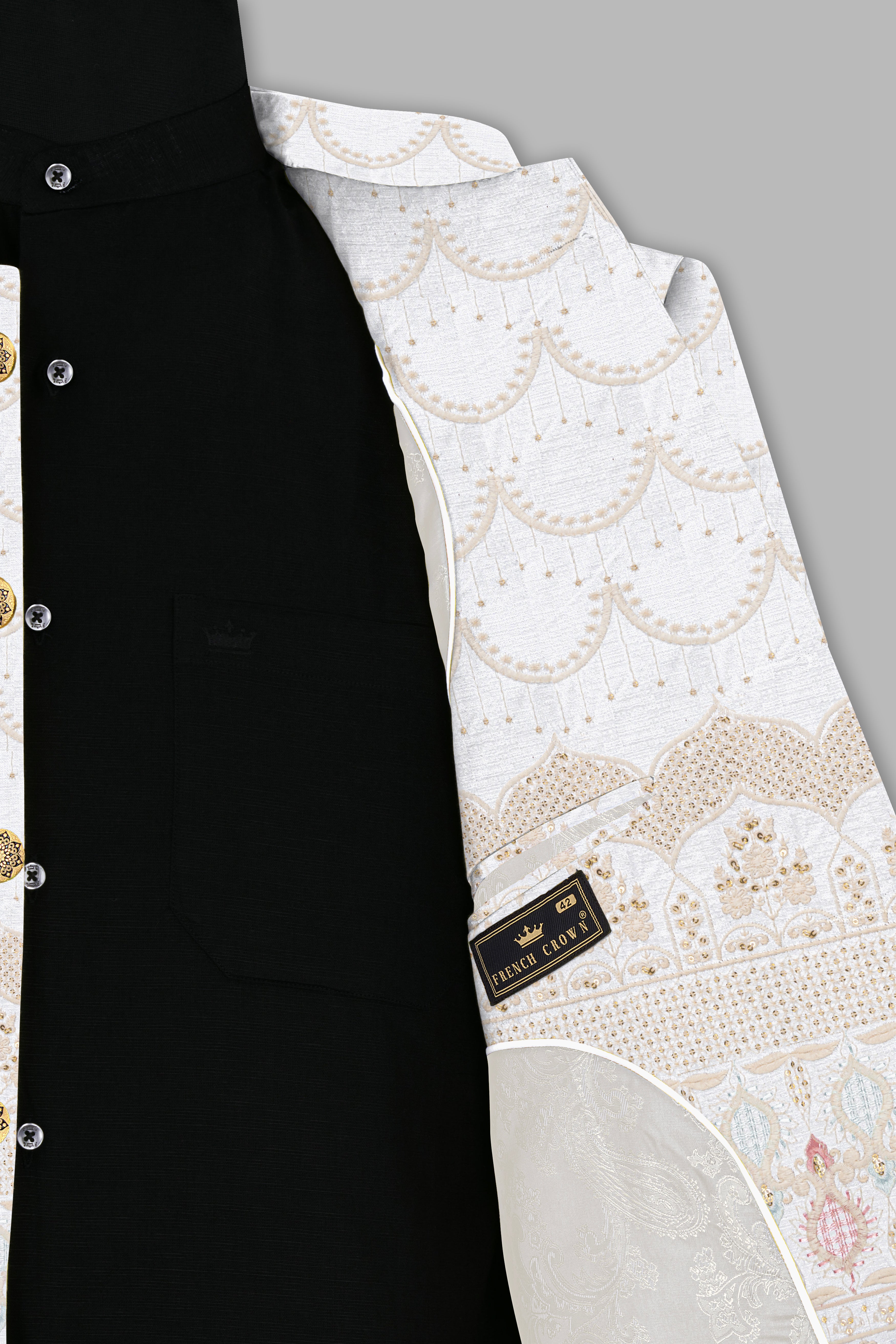 Sand Cream Sequin and Thread Embroidered Bandhgala Jodhpuri BL3539-BG-36, BL3539-BG-38, BL3539-BG-40, BL3539-BG-42, BL3539-BG-44, BL3539-BG-46, BL3539-BG-48, BL3539-BG-50, BL3539-BG-52, BL3539-BG-54, BL3539-BG-56, BL3539-BG-58, BL3539-BG-60