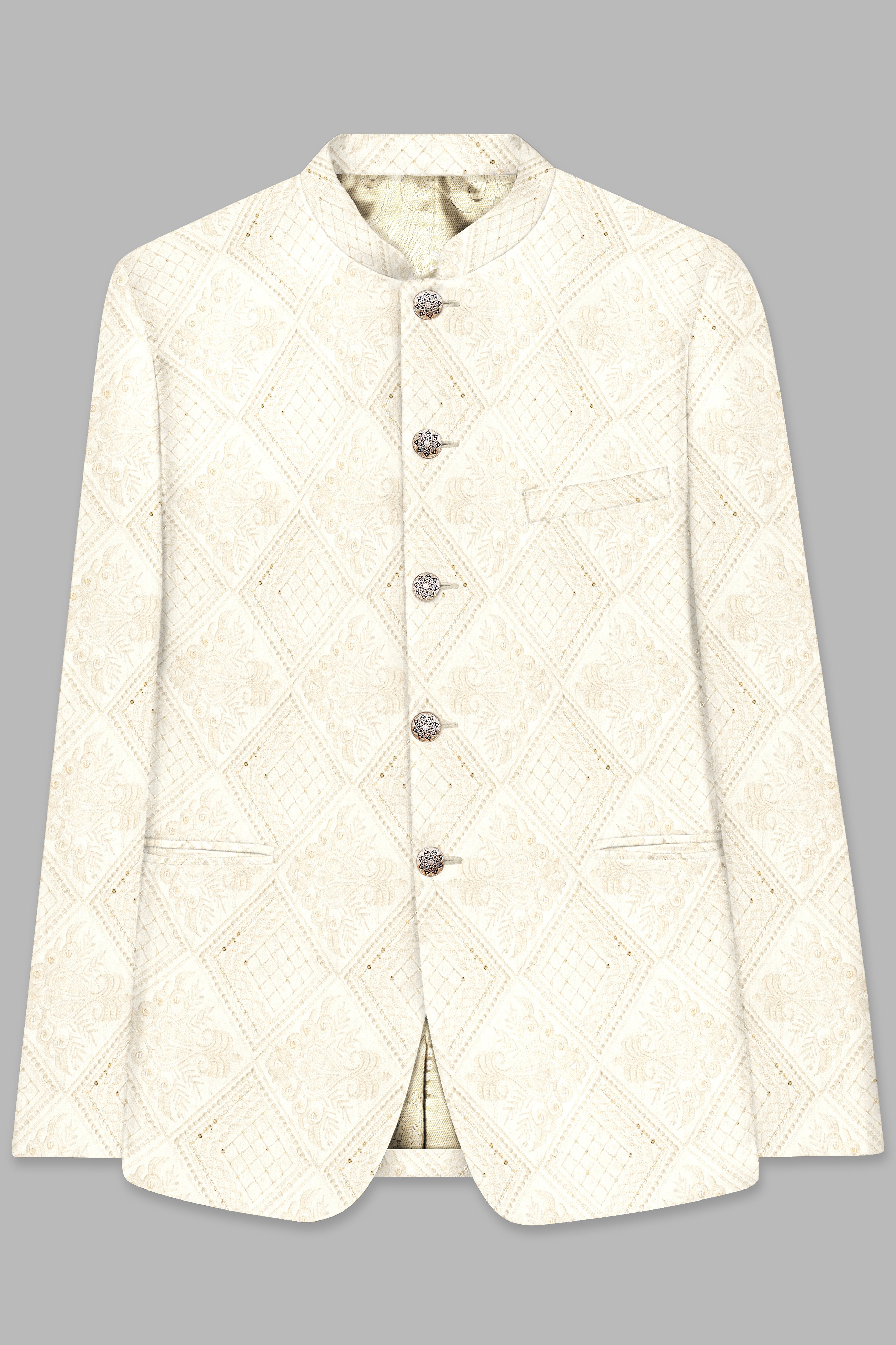 Eggshell Cream Trellis Sequin And Thread Embroidered Bandhgala Jodhpuri