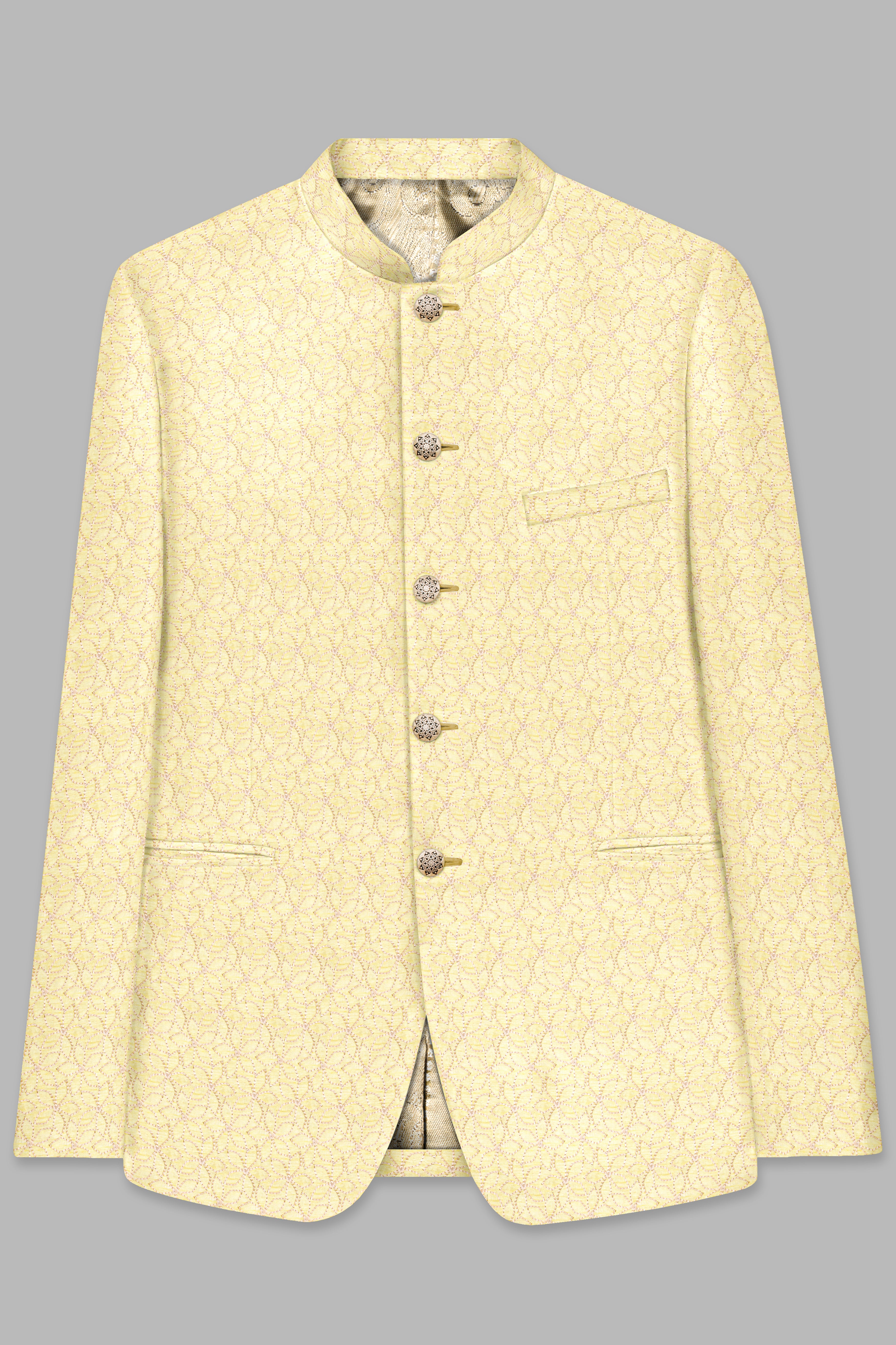 Blond Yellow Flower Embroidered Bandhgala Jodhpuri