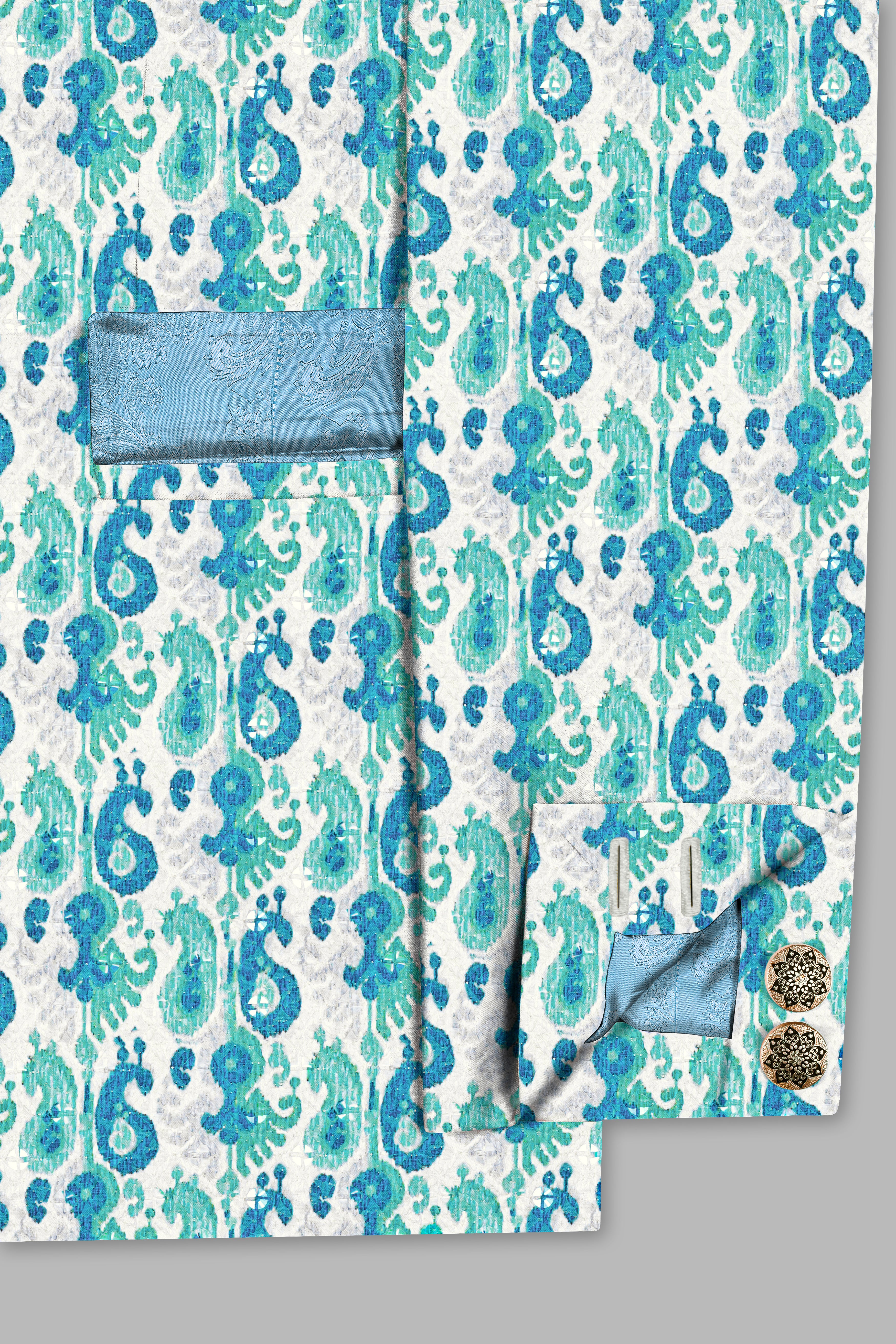 Bright White And Curious Blue Designer Thread Embroidered Bandhgala Jodhpuri