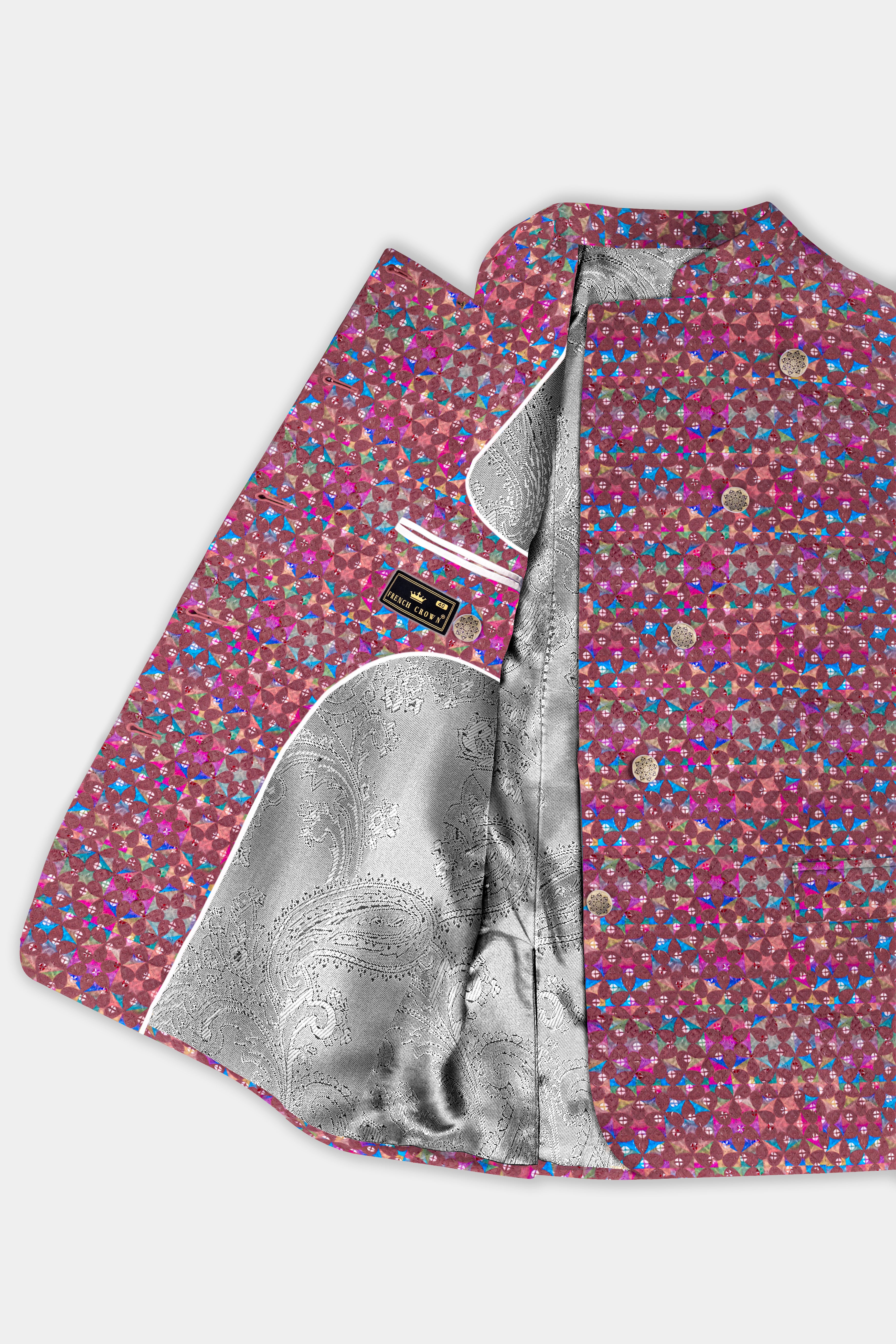 Cordovan Brown And Trendy Purple Multicolour Embroidered Cross Placket Bandhgala Jodhpuri