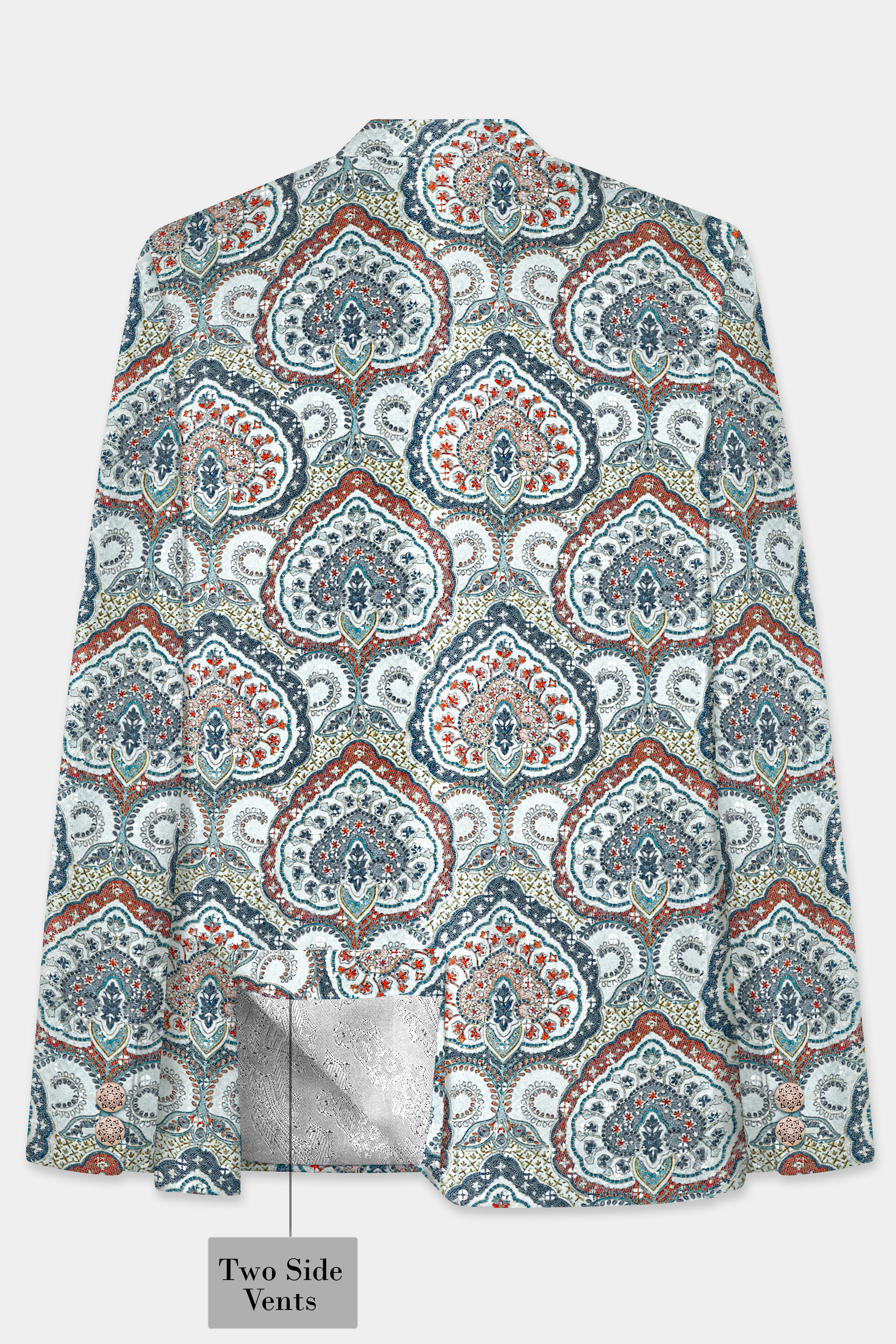 Shiraz Blue And Hippie Red MultiColour Embroidered Cross Placket Bandhgala Jodhpuri