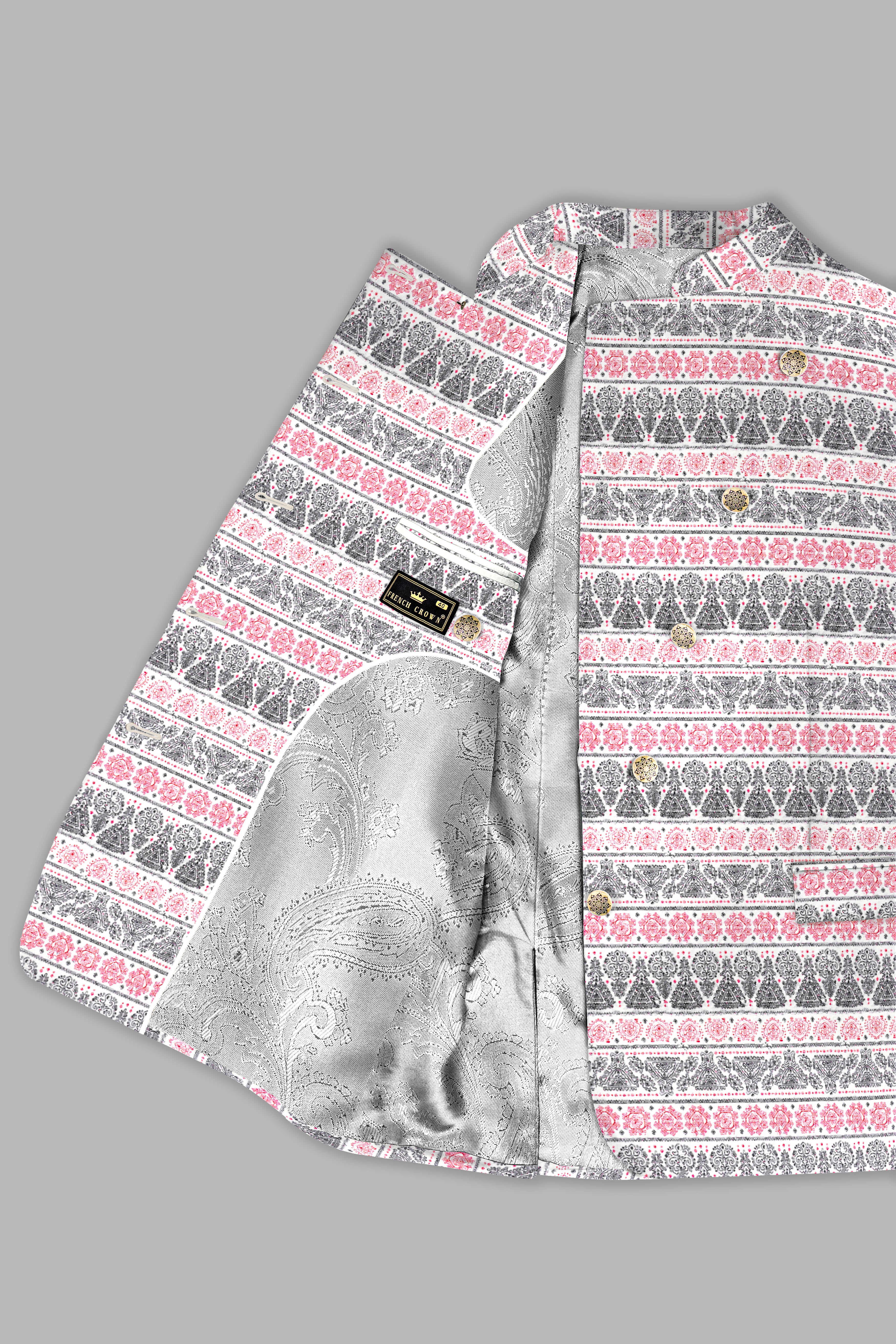 Brink Pink And jade Black Striped Designer Cross Placket Bandhgala Jodhpuri