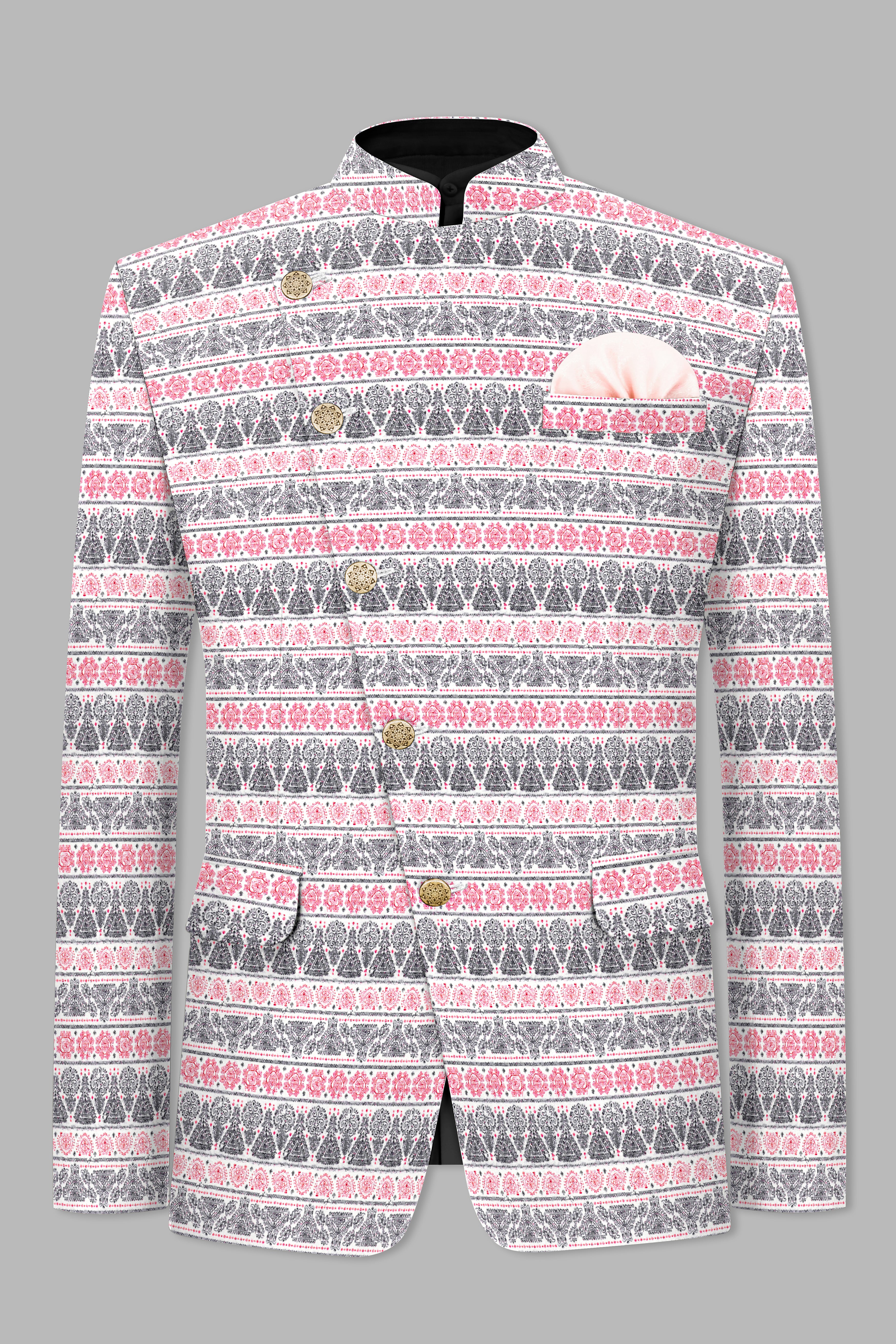 Brink Pink And jade Black Striped Designer Cross Placket Bandhgala Jodhpuri