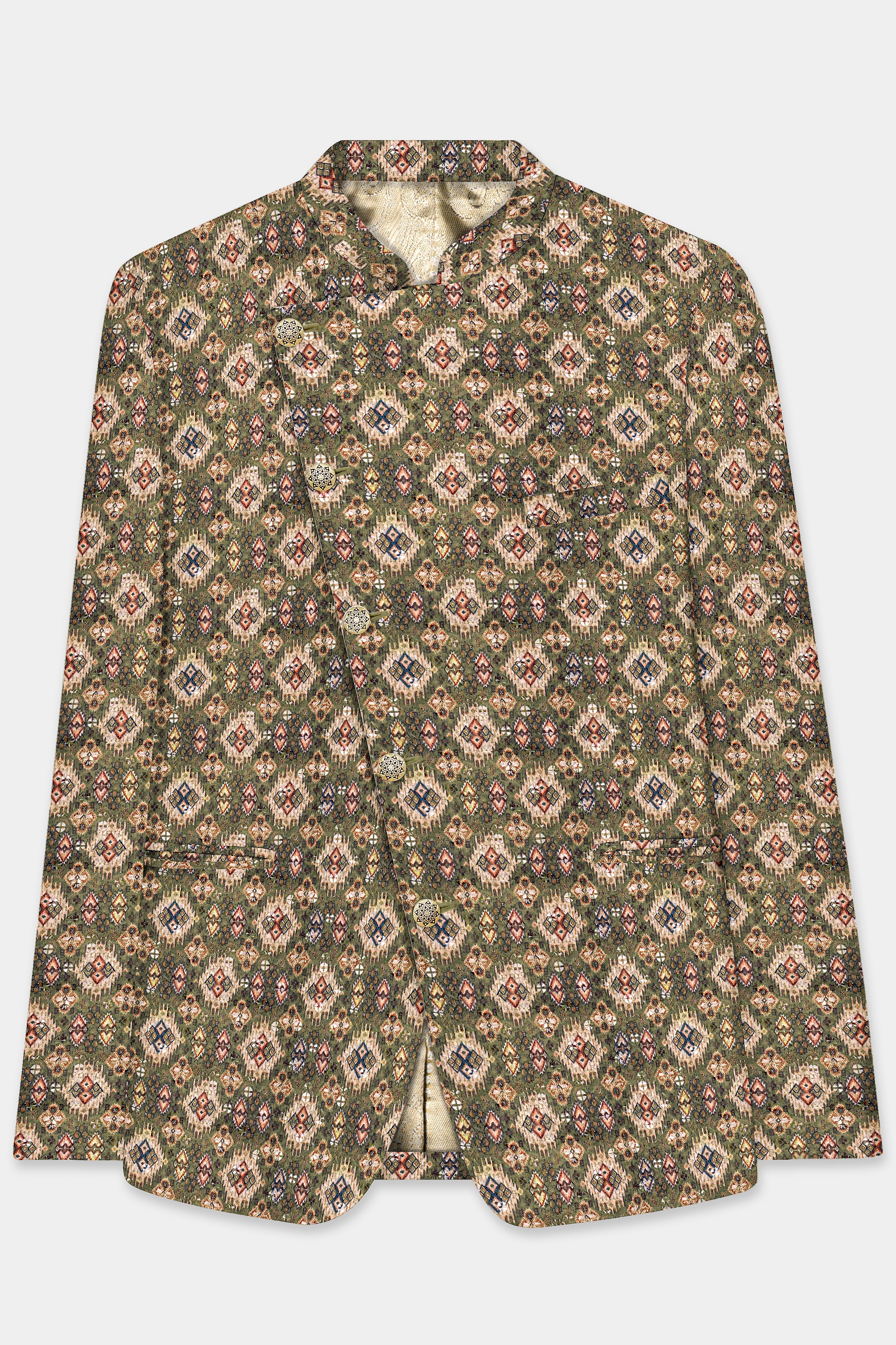 Finch Green And Coffee Brown MultiColour Designer Embroidered Cross Placket Bandhgala Jodhpuri