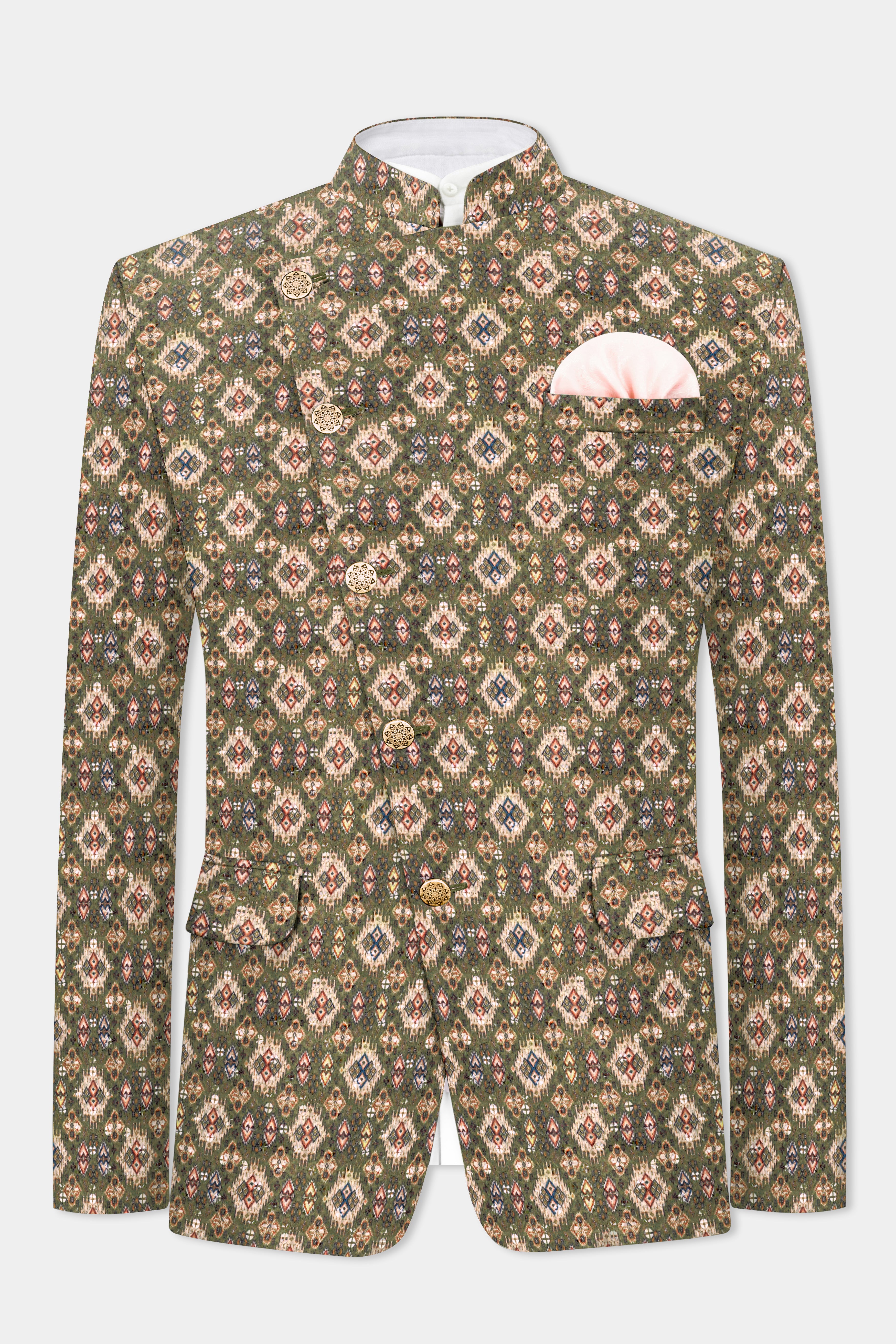Finch Green And Coffee Brown MultiColour Designer Embroidered Cross Placket Bandhgala Jodhpuri