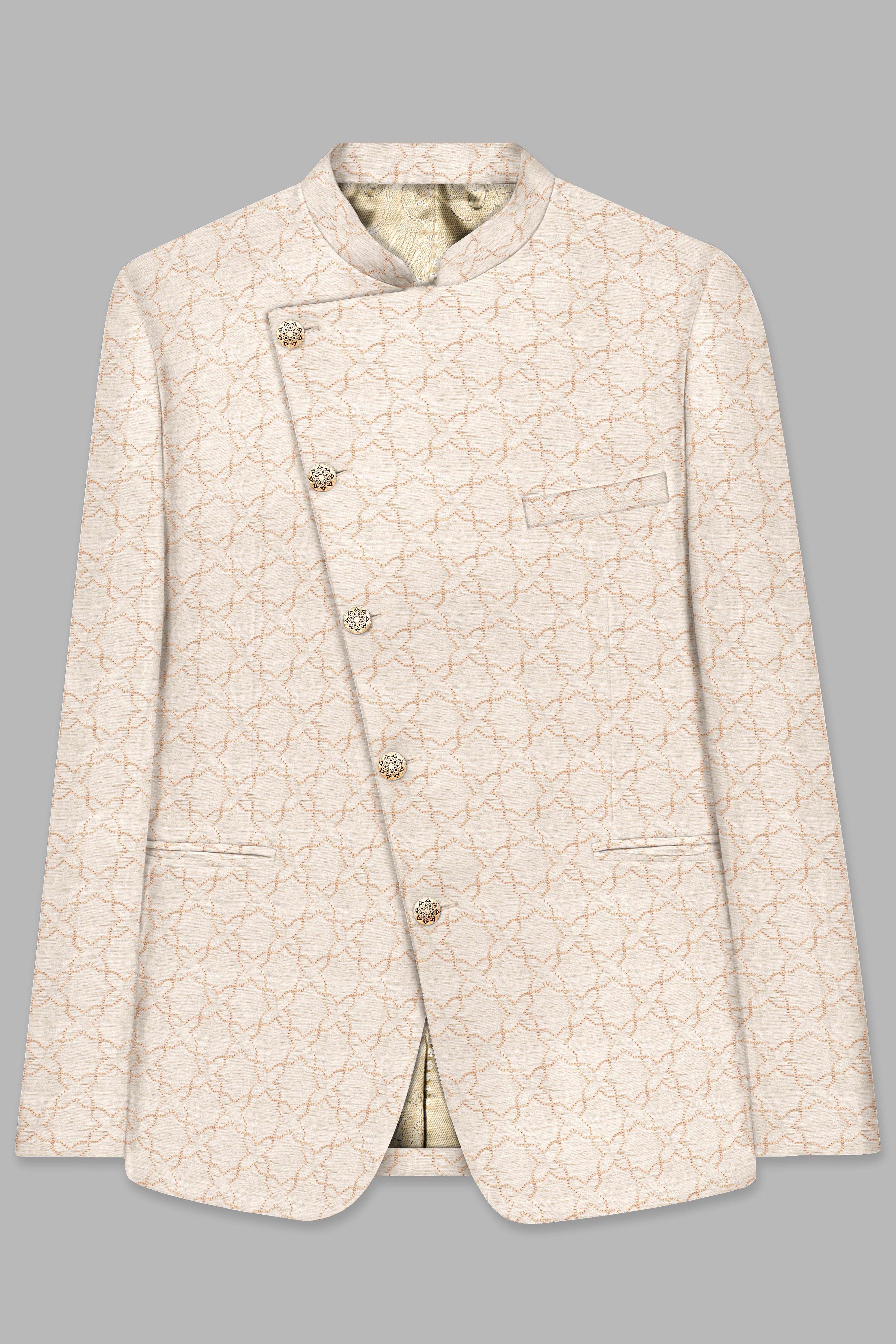 Pearl Bush Cream hexagon Designer Embroidered Cross Placket Bandhgala Jodhpuri
