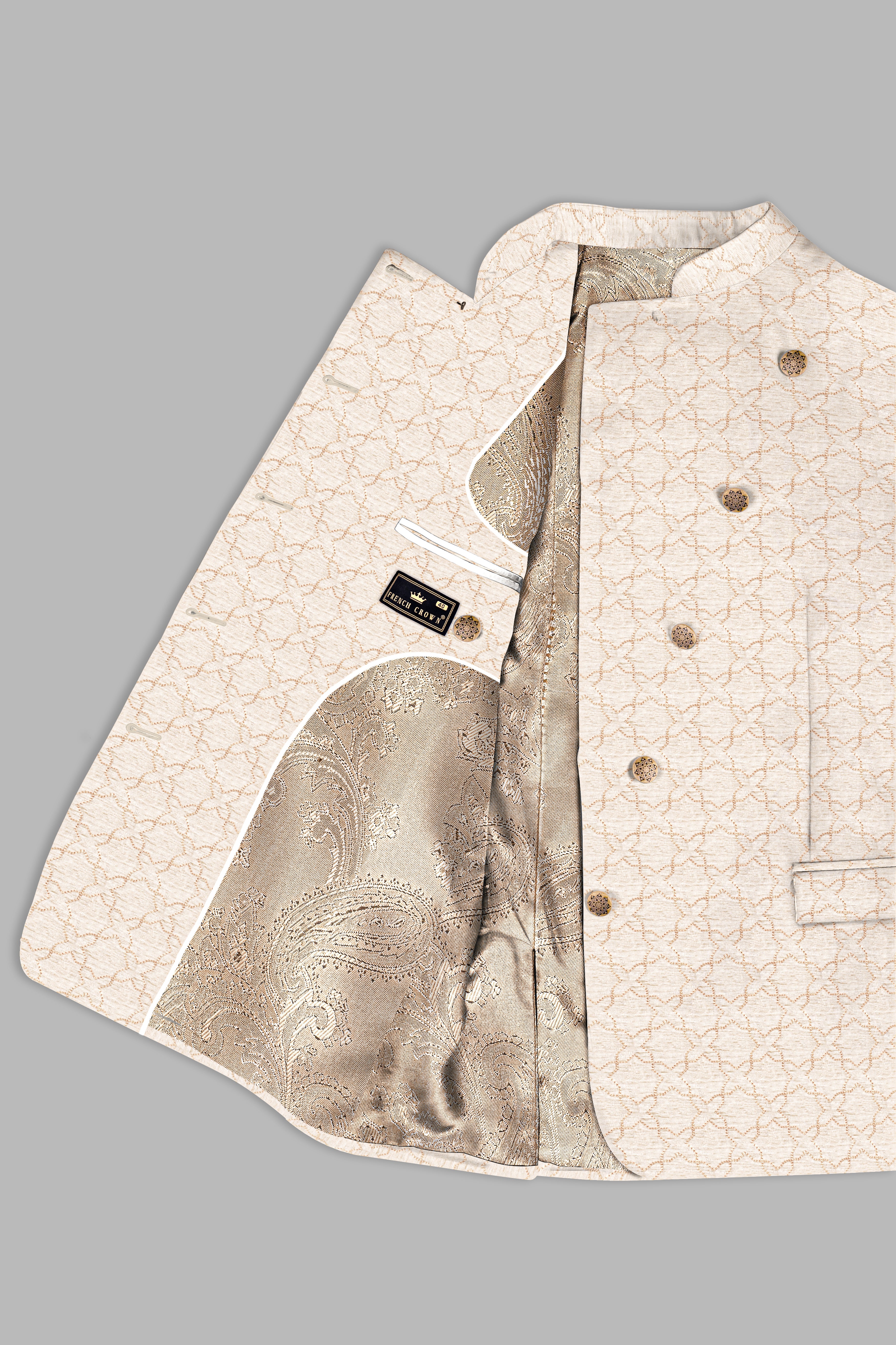 Pearl Bush Cream hexagon Designer Embroidered Cross Placket Bandhgala Jodhpuri